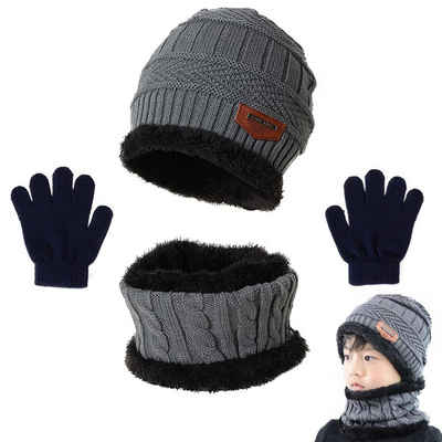 Coonoor Filzhut Kinder Wintermütze Schal Handschuhe Mädchen Strickmütze Set