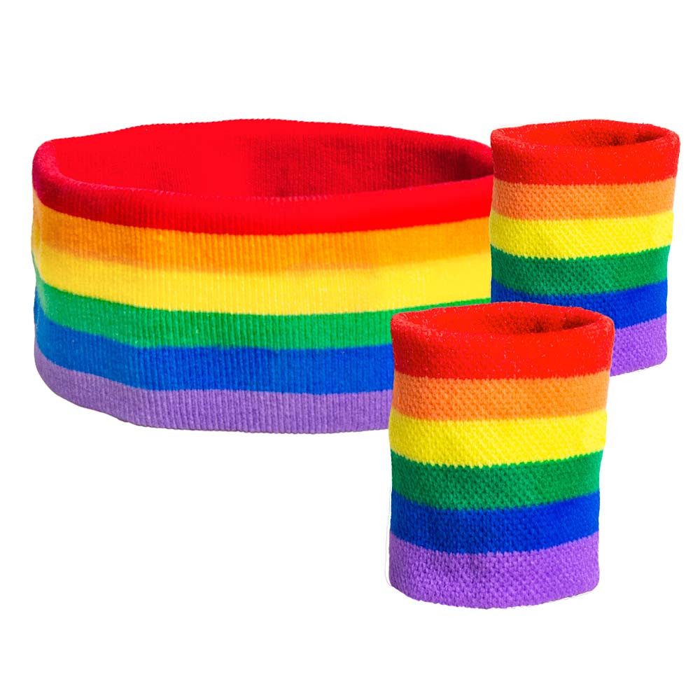 Boland Kostüm Schweißbänder Regenbogen 3tlg