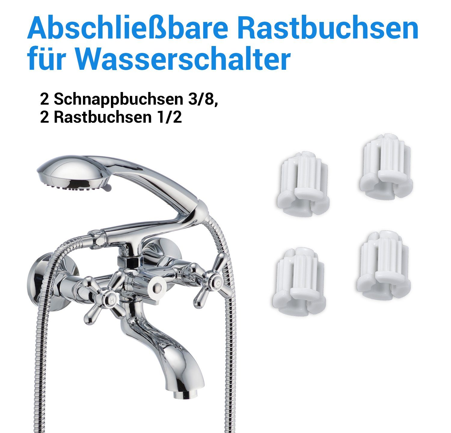VIOKS Waschtischarmatur Rastbuchsen Set (4-St) Vielzahnachse Set für Knebel-Innenoberteile 3/8" mit 1/2"