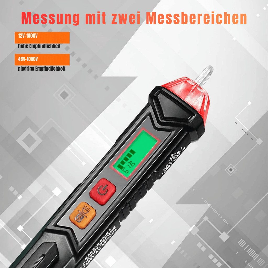 Diyarts Spannungsprüfer, (Spannungsmesser, einstellbare Empfindlichkeit), mit LCD-Display, Taschenlampe & einstellbarer Empfindlichkeit