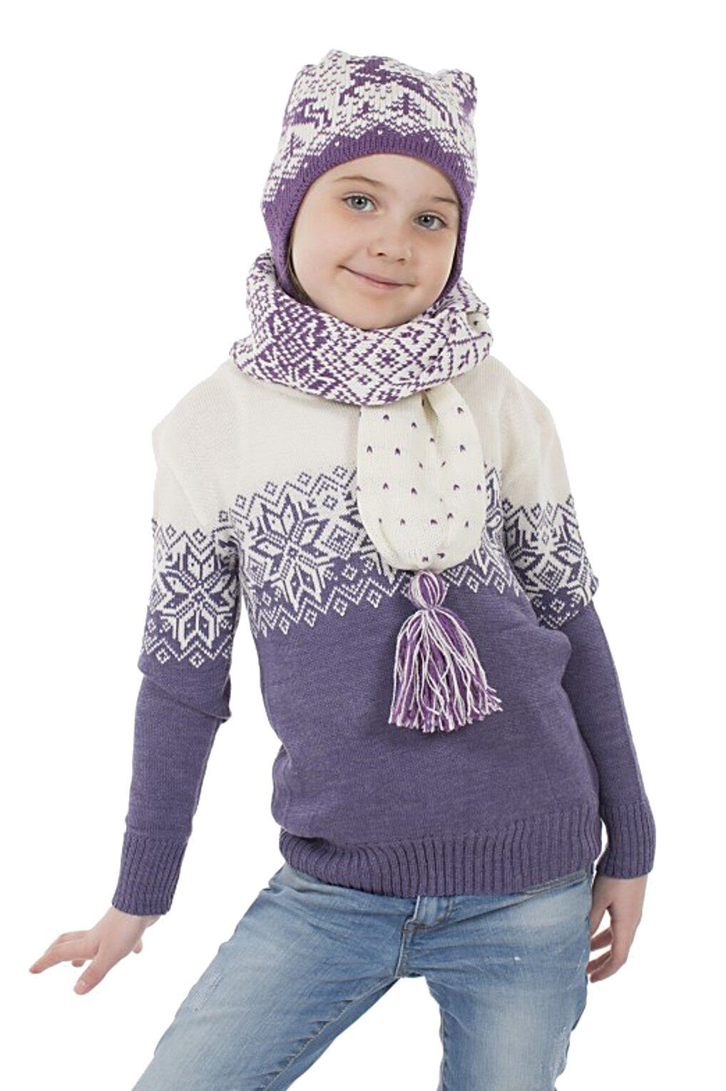 Natural Style Wolle aus (Merino), skandinavischem Lila mit Muster Rollkragenpullover
