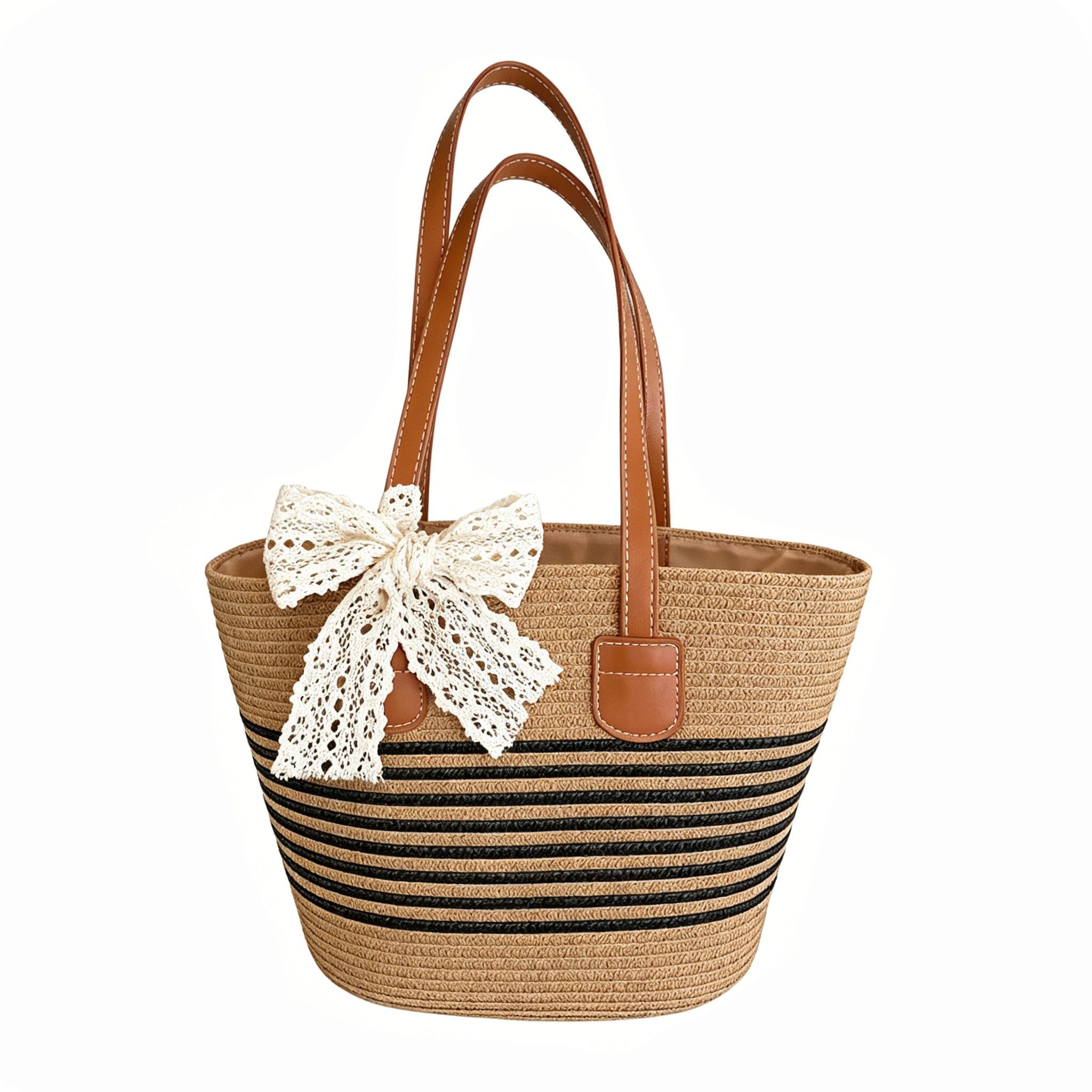 Bwecuy Strandtasche Stroh-Strandtasche, geräumige Strohtasche, Strand-Schultertasche, Strohtasche mit Henkel