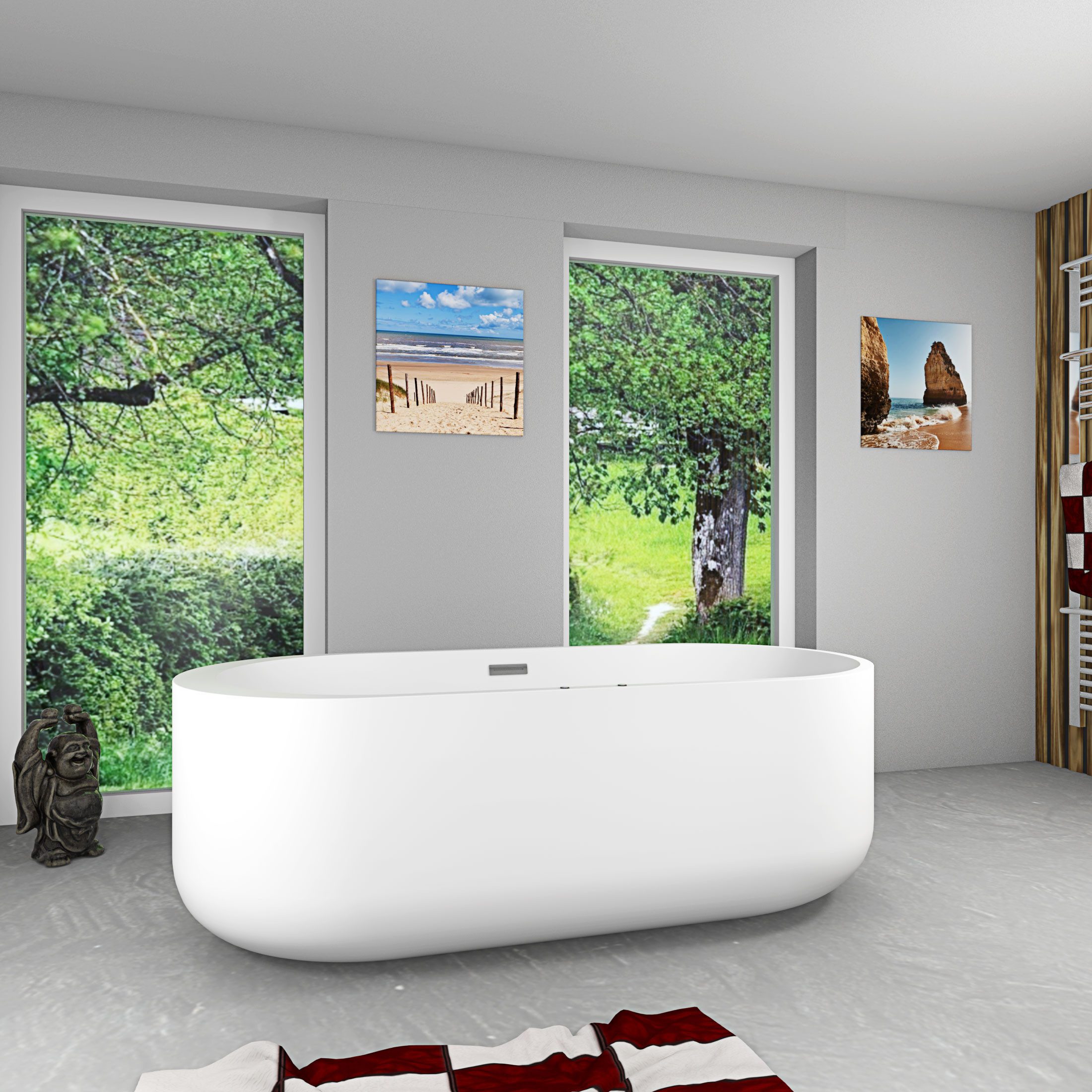 AcquaVapore Whirlpool-Badewanne freistehende Badewanne Wanne F26 170x80cm Whirlpool Luft & Wasser, (1-tlg), mit Ablaufgarnitur