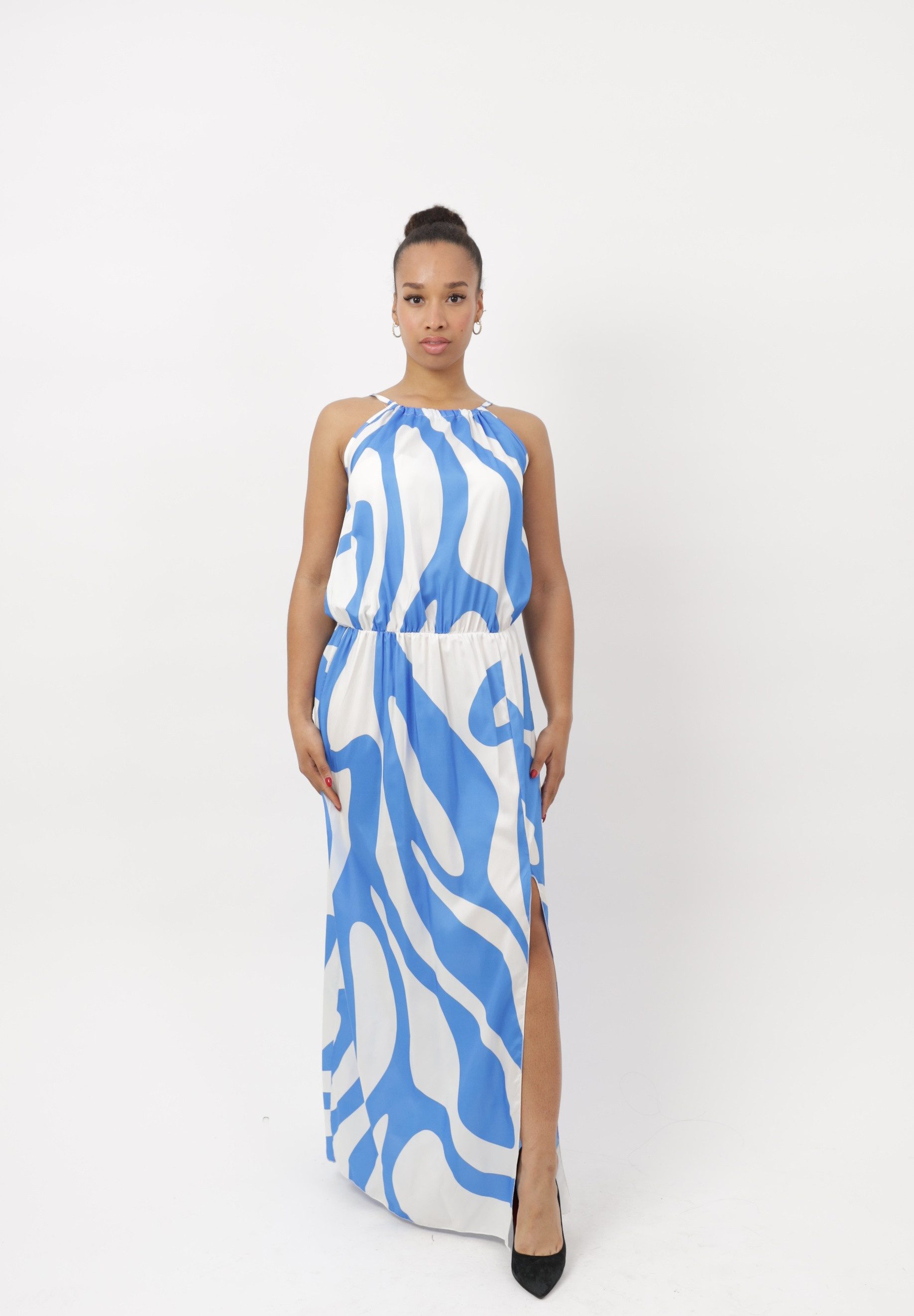 Elara Maxikleid Damen Maxikleid mit abstraktem Muster und Beinschlitz (1-tlg) ohne Details