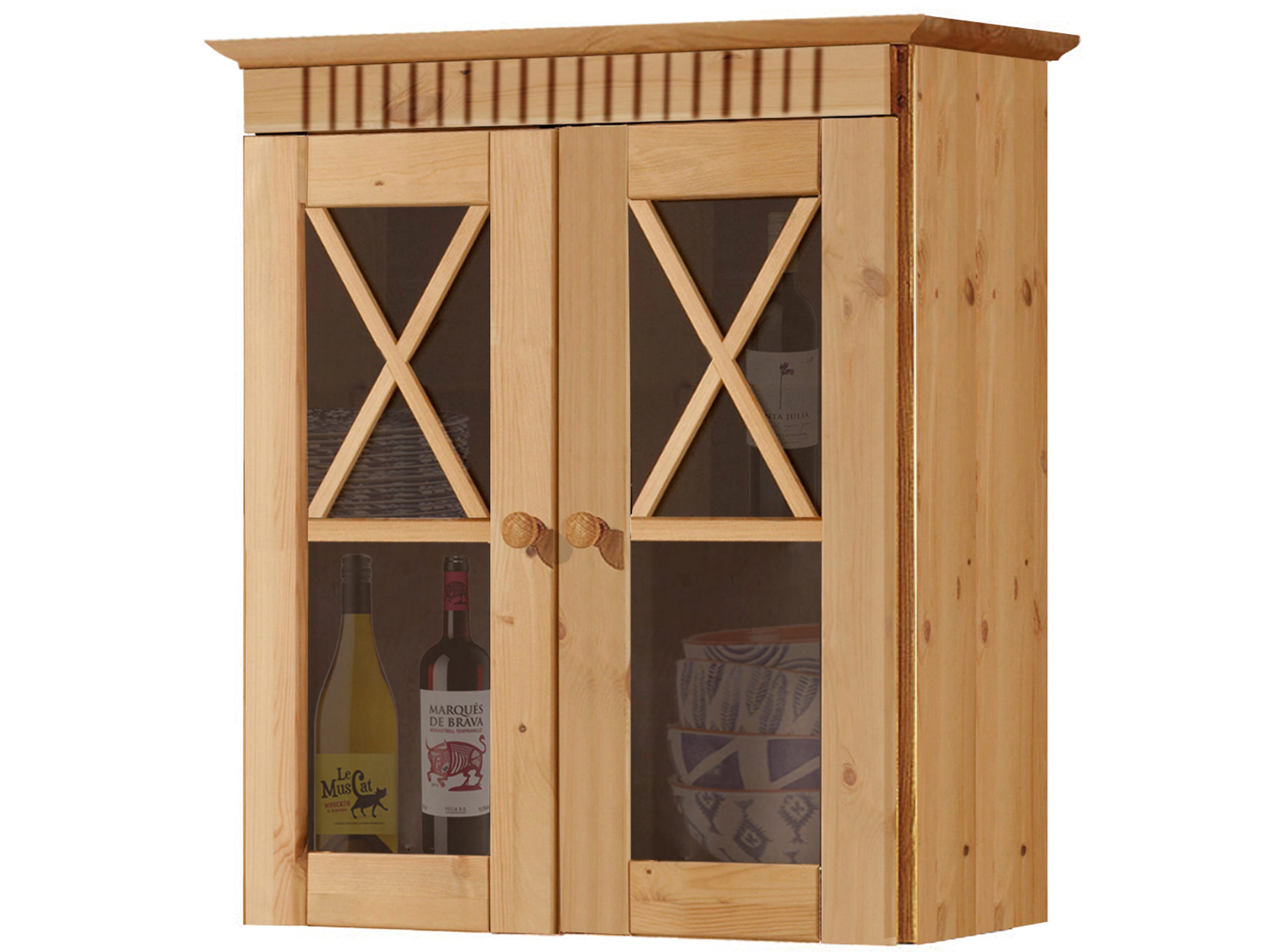 loft24 Hängeschrank Rico - Küchenschrank Wandschrank Badschrank Küche Schrank Badmöbel 2 Glastüren, Landhaus Stil, Kiefer Massivholz, FSC