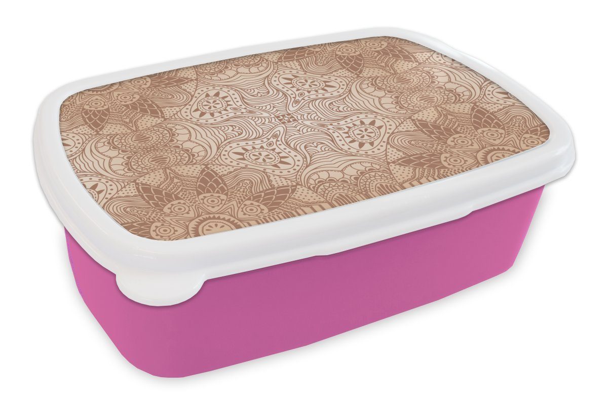 MuchoWow Lunchbox Henna - Mandala - Schablonen, Kunststoff, (2-tlg), Brotbox für Erwachsene, Brotdose Kinder, Snackbox, Mädchen, Kunststoff rosa