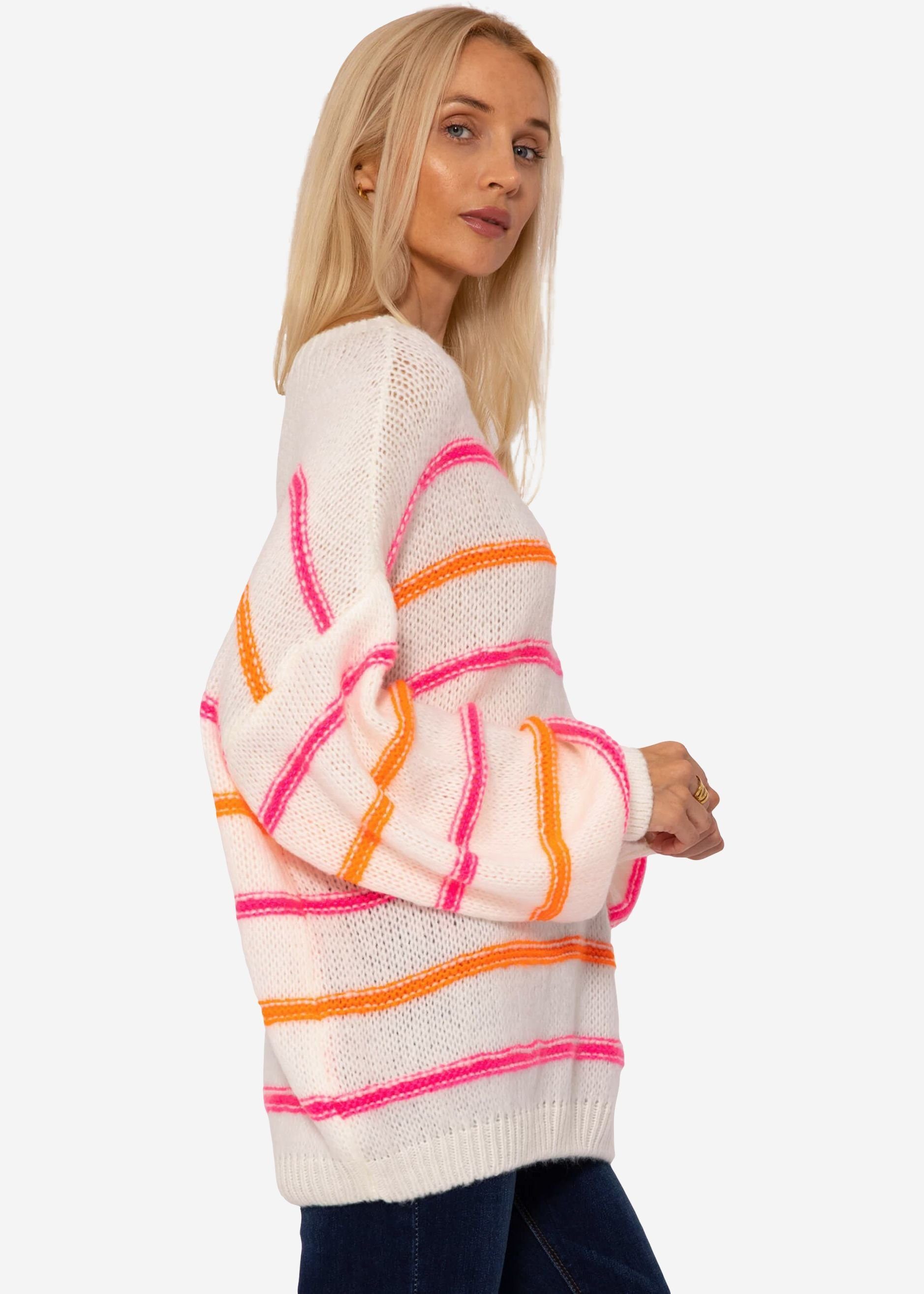 Pink, Oversize Offwhite, Orange Pullover SASSYCLASSY weitem aus Made in weichem Italy Rundhalsausschnitt mit Grobstrick Strickpullover Lässiger Strickpullover Damen