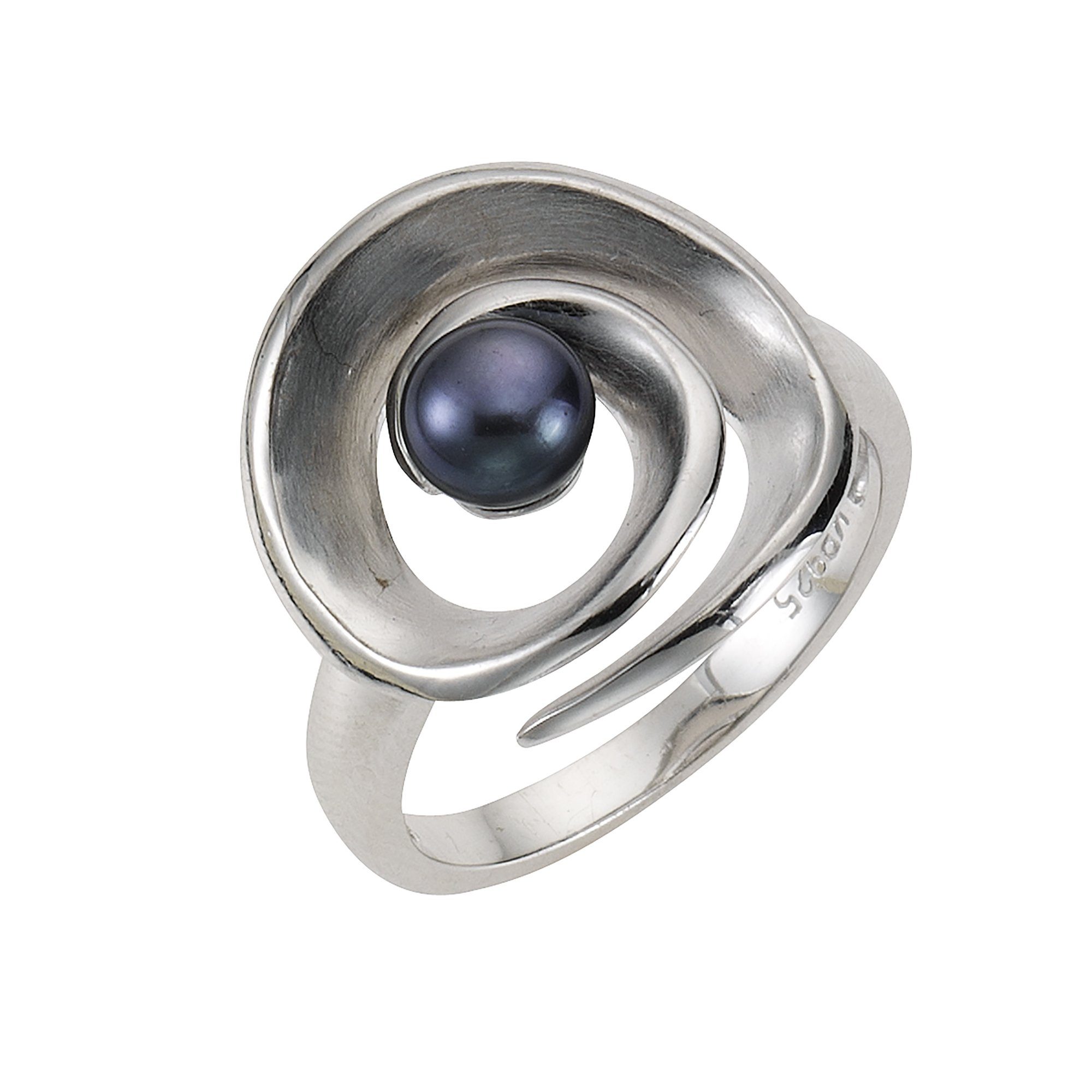 Zeeme Fingerring Silber 925 rhodiniert mit schwarzer Perle günstig online kaufen