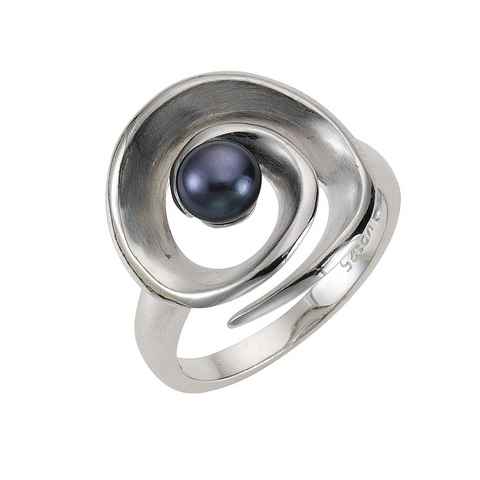 Zeeme Fingerring 925/- Sterling Silber Perle schwarz