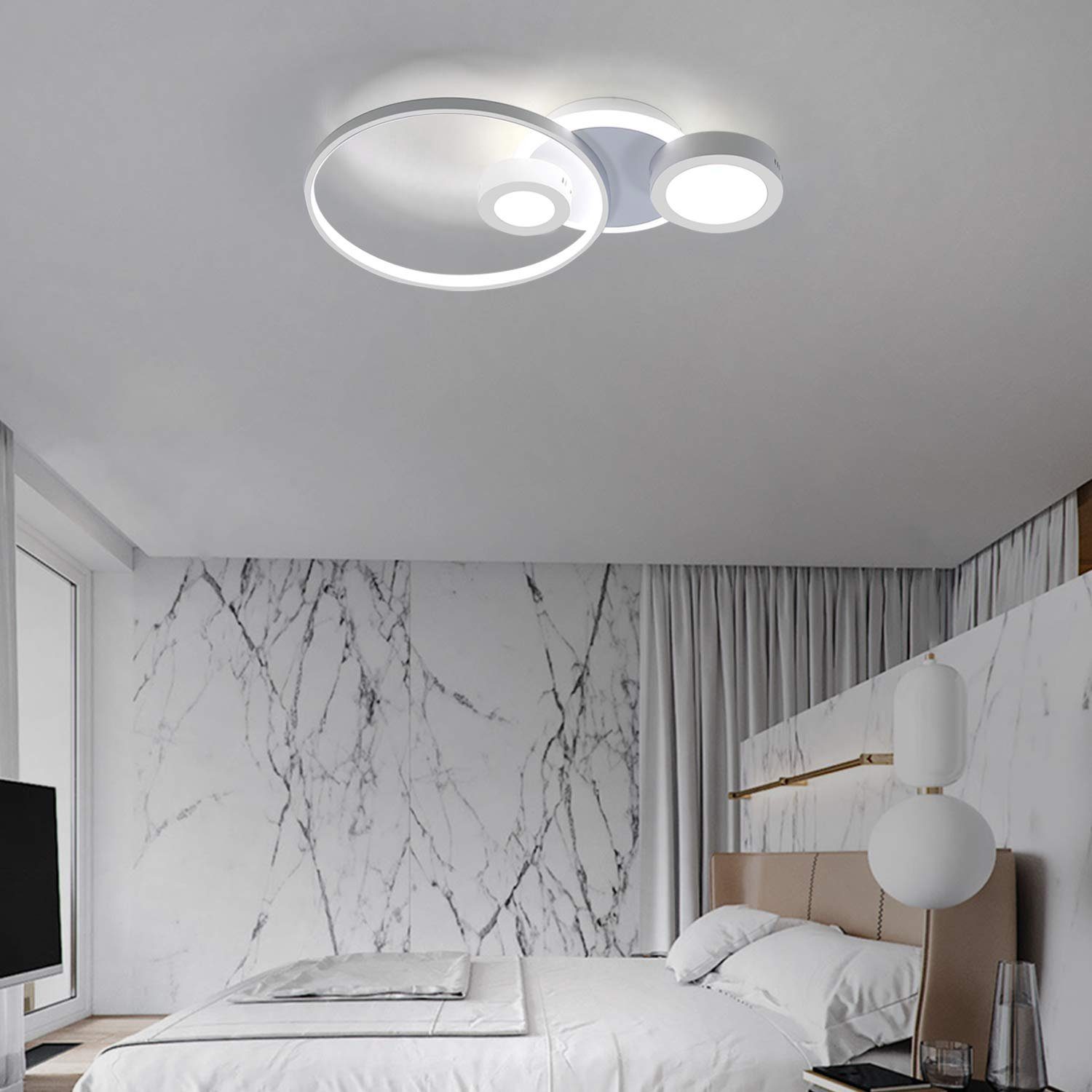 Wohnzimmer integriert, weiß Deckenleuchte Ringoptik fest ZMH LED 50W Schlafzimmer, dimmbar, LED mit Fernbedienung Milchstraße