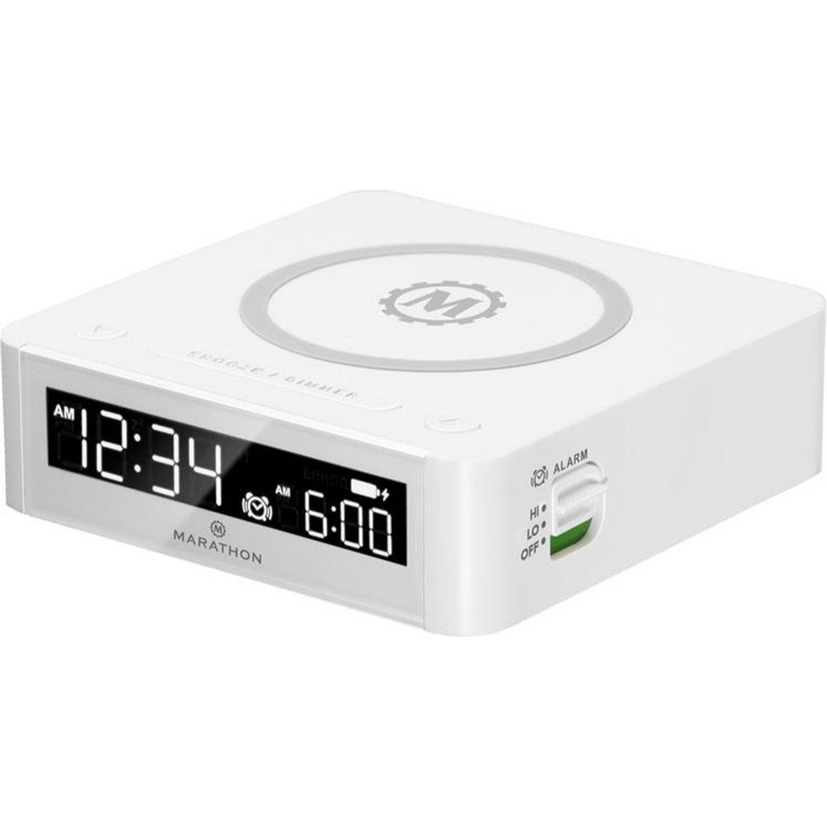 Marathon Funkwecker Digitaler Wecker mit kabelloser Ladestation und USB Anschluss