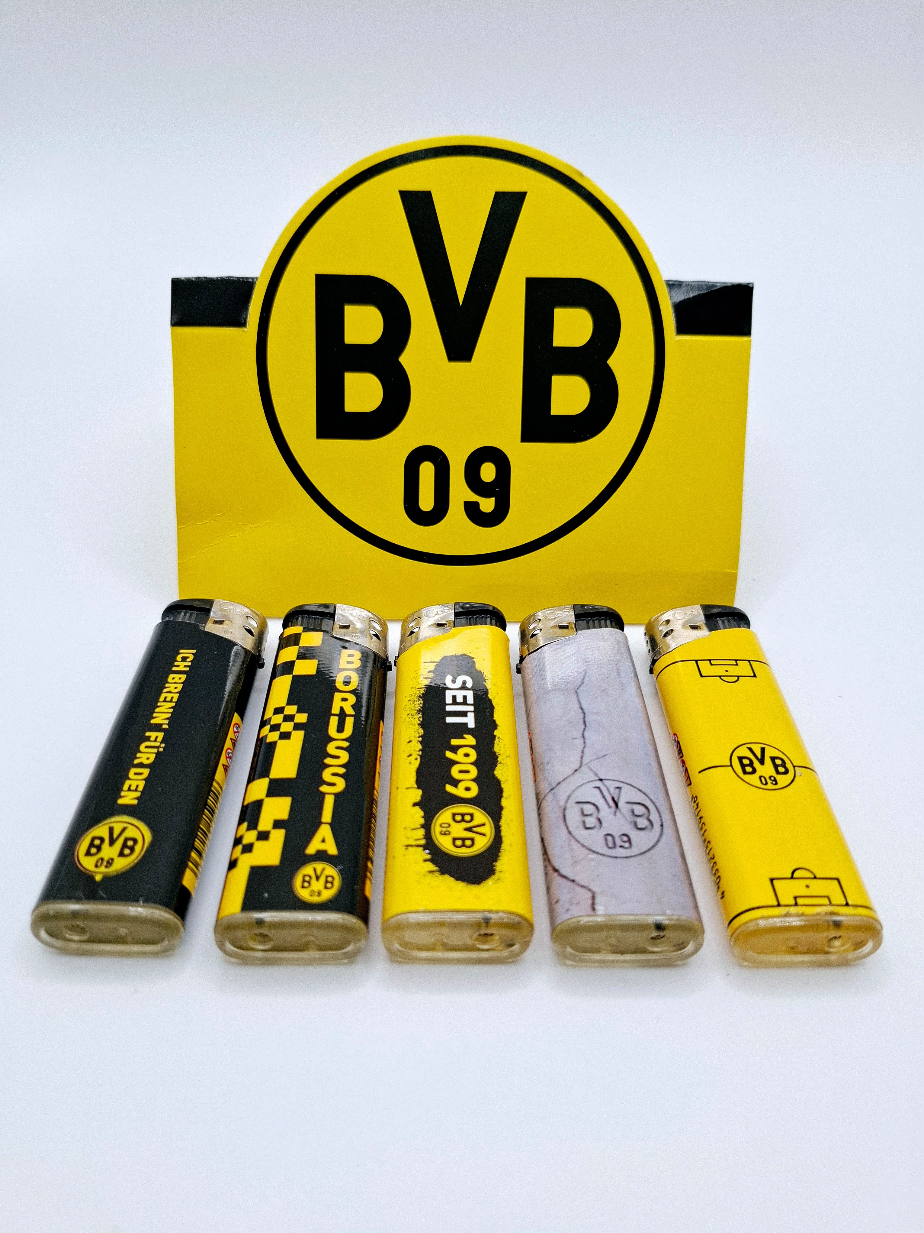 BVB Feuerzeug BVB Lizenz Mehrweg Feuerzeug 5 Stück gelb schwarz (5-St), Fussball BVB Feuerzeuge 5 Stück im Set