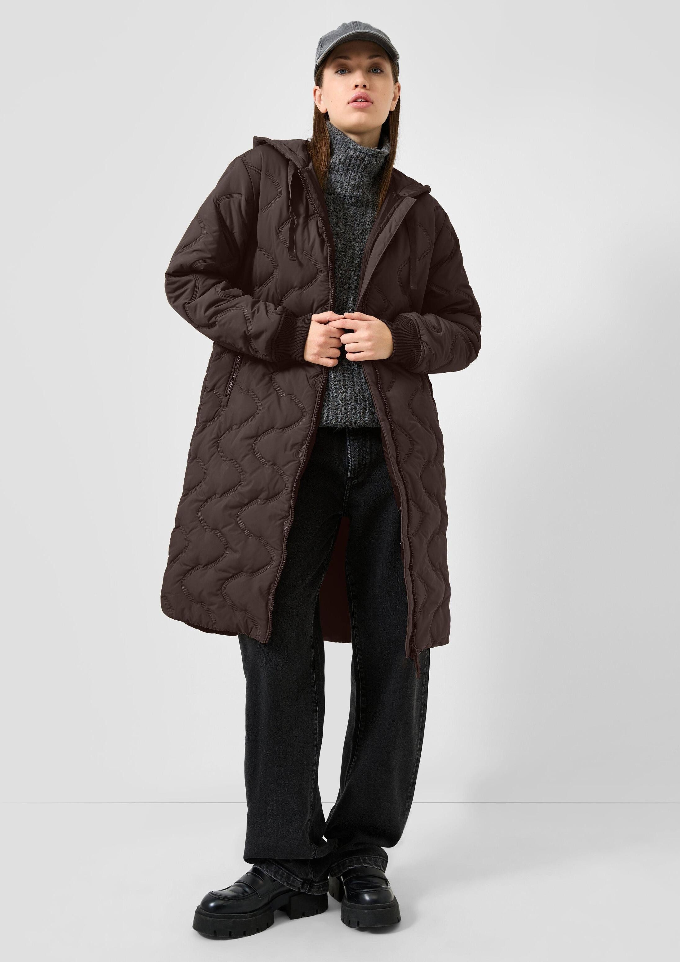 QS Wintermantel Outdoor-Mantel Wattierter Mantel mit geprägtem Muster