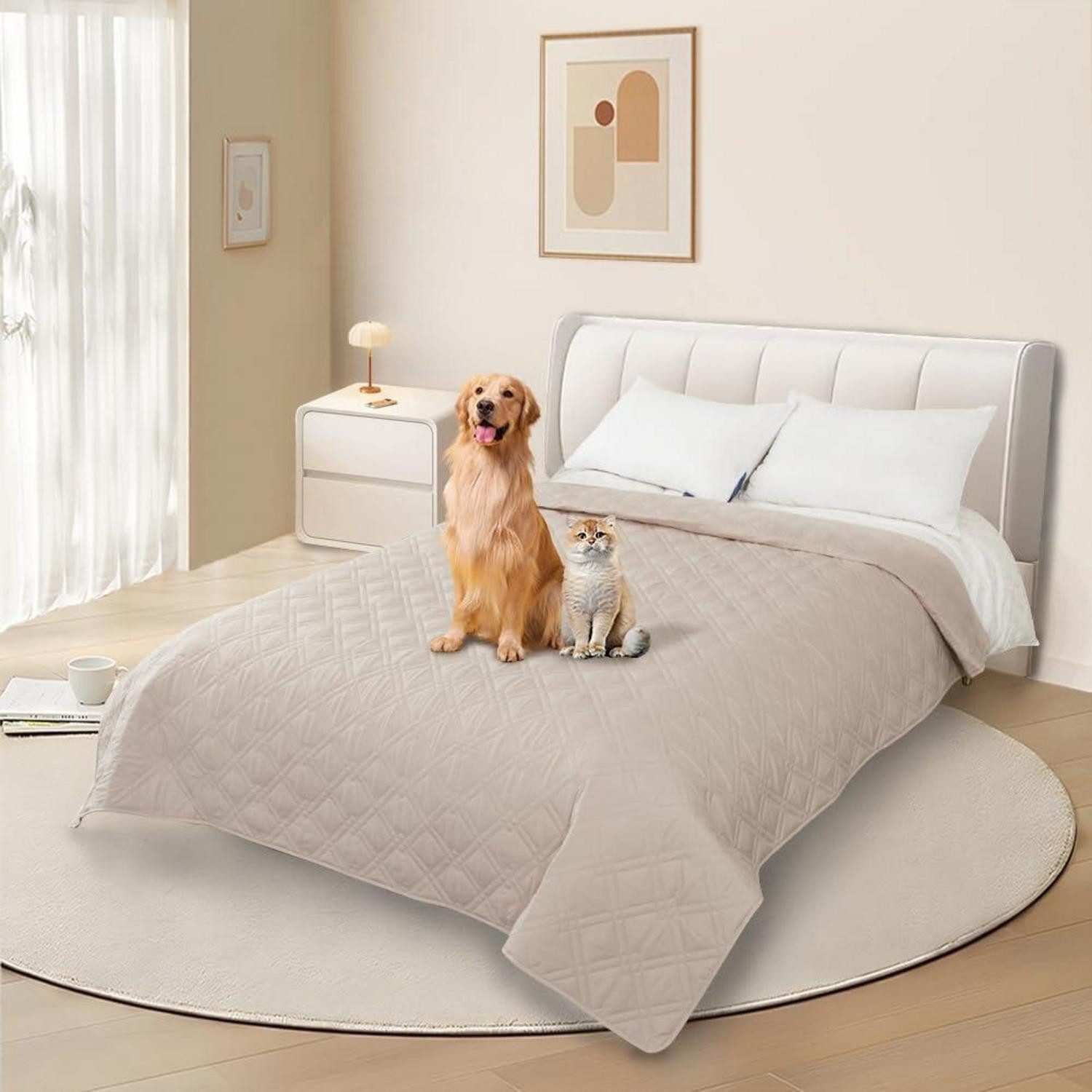 LuxusKollektion Sofabezug Sofabezug wasserdicht Hunde Creme 208-260cm