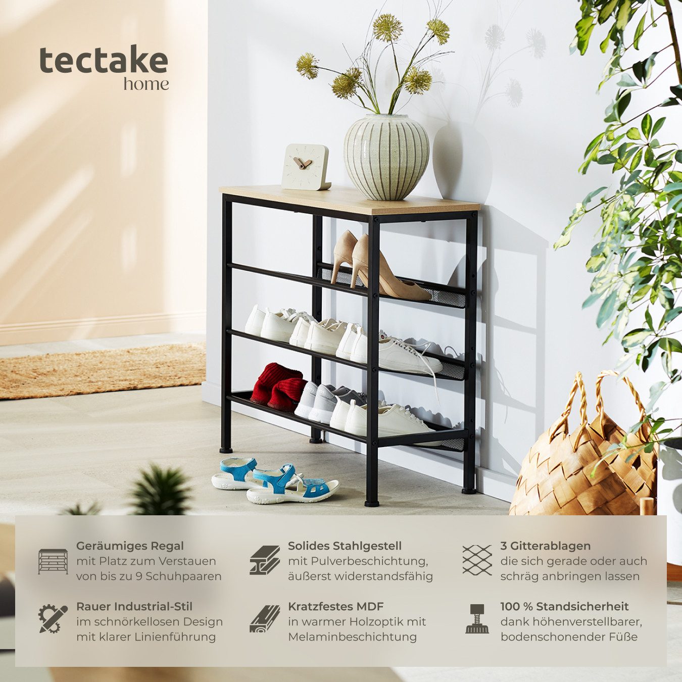tectake Schuhregal Wolverhampton, Set 1-tlg., Industrial günstig online kaufen