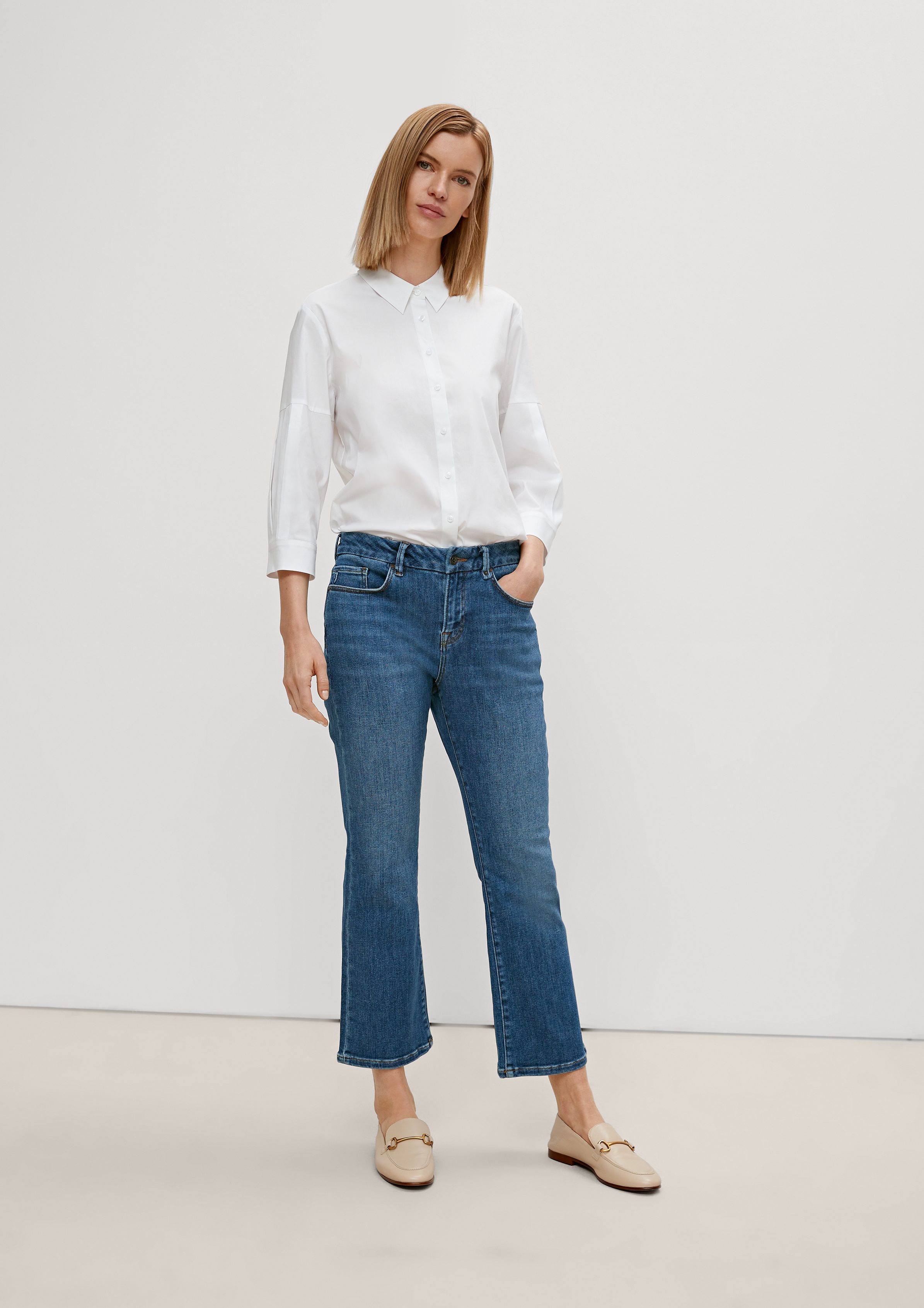 Regular: Flared Comma 7/8-Jeans 7/8-Jeans Leg mit Leder-Patch, Waschung