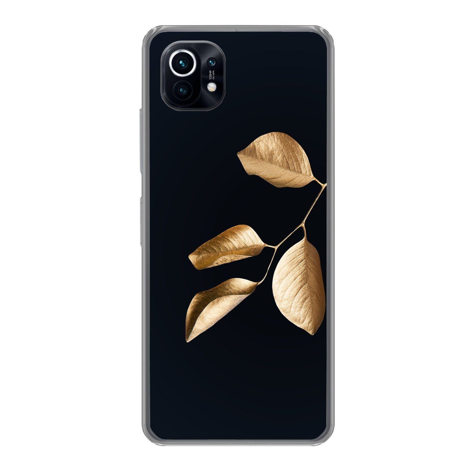 MuchoWow Handyhülle für Xiaomi Mi 11 Blätter - Zweig - Gold - Luxus, Phone Case, Silikon, Schutzhülle Dünn