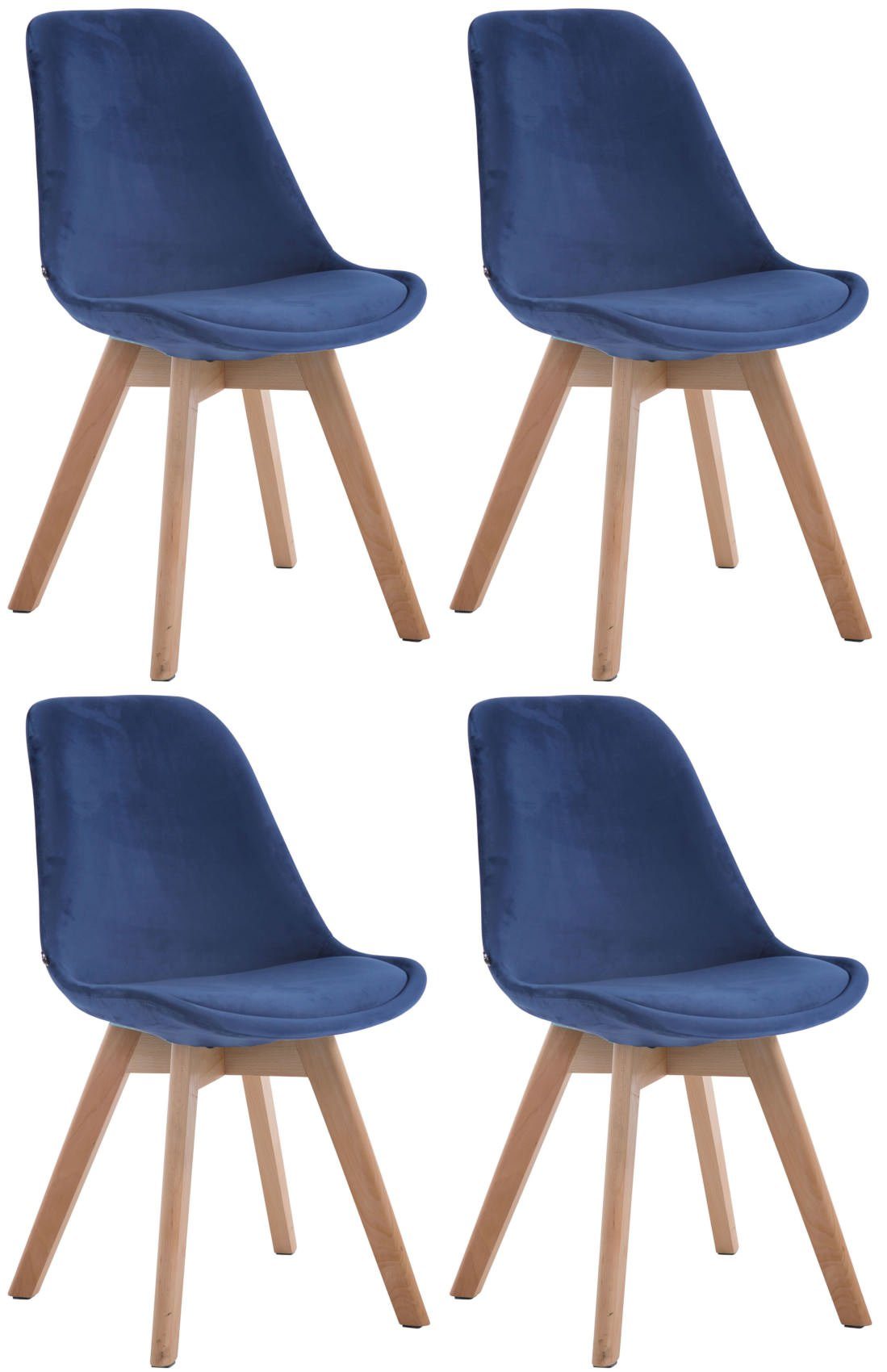 CLP Esszimmerstuhl Borneo V2 Samt (4er Set), Polsterung, Holzgestell blau | Stühle