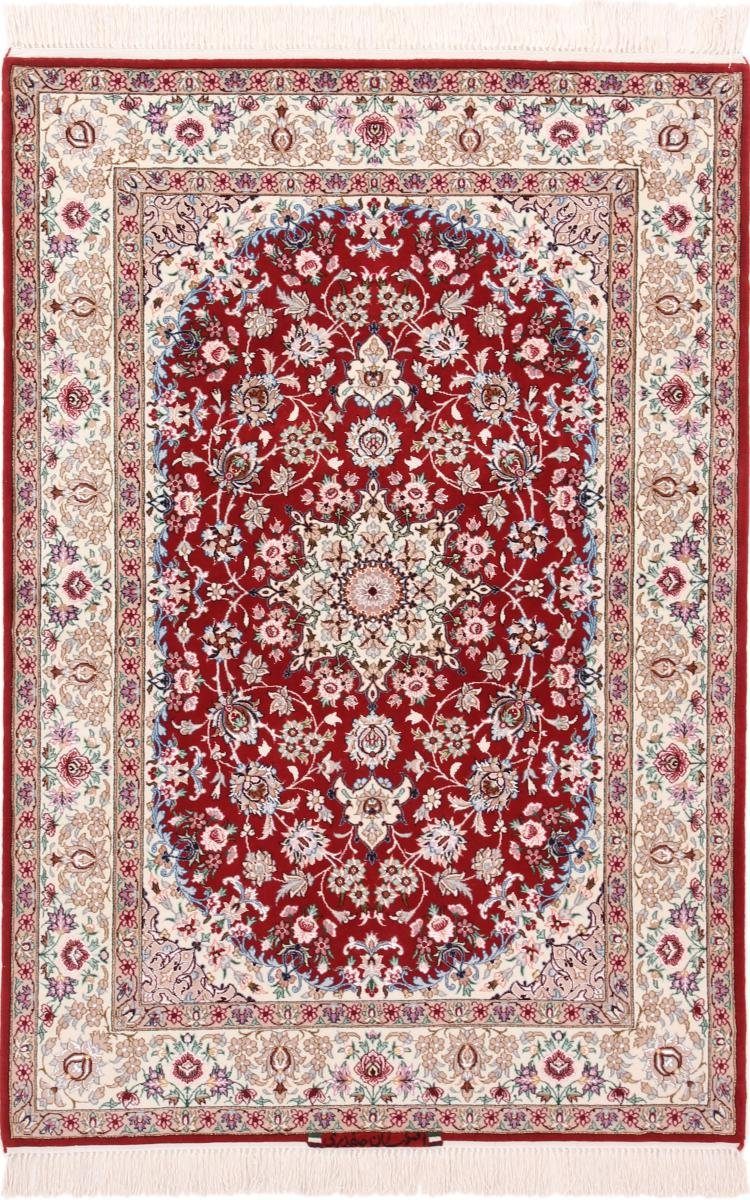 Orientteppich Isfahan Seidenkette 112x161 Handgeknüpfter Orientteppich, Nain Trading, rechteckig, Höhe: 8 mm