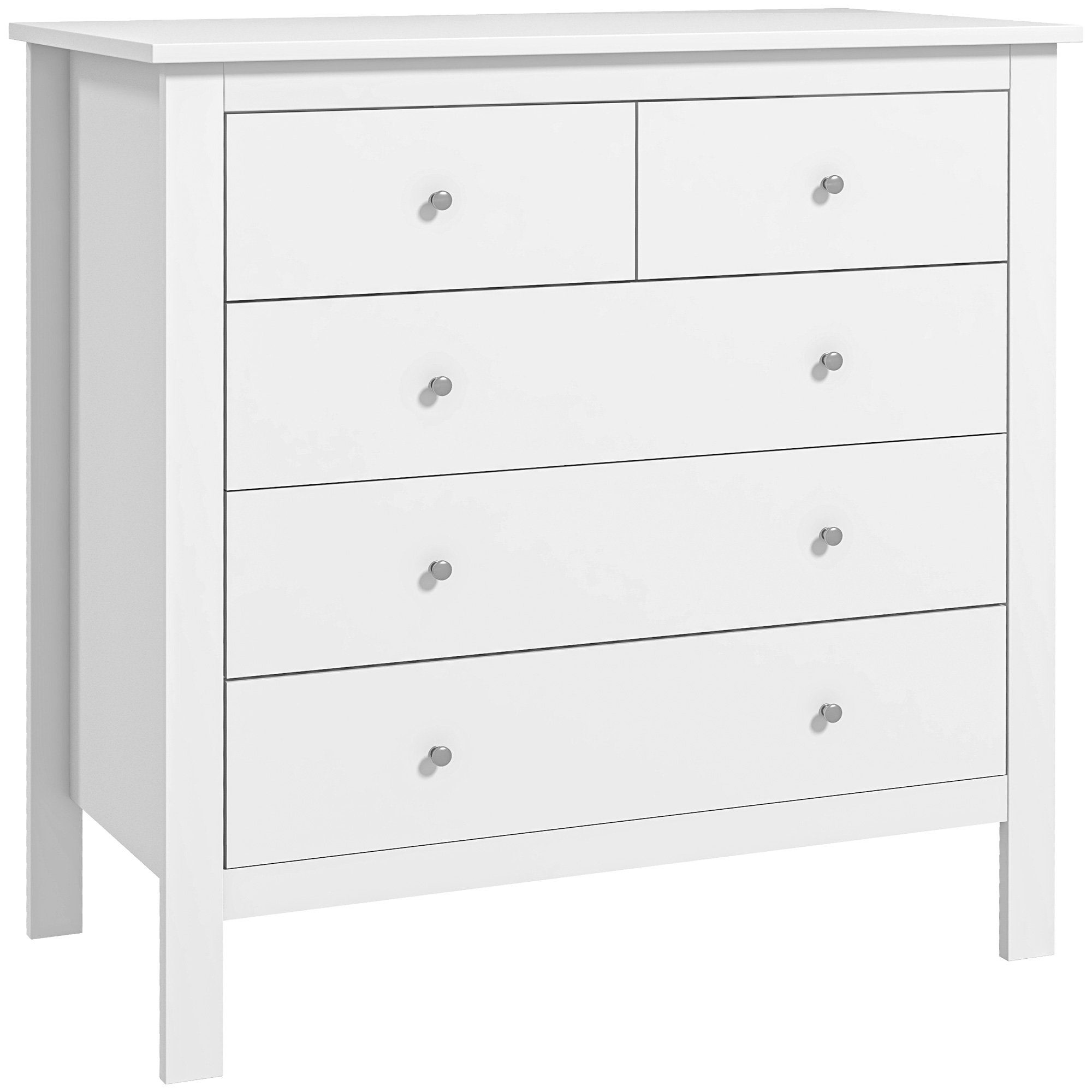 HOMCOM Kommode Beistellschrank mit 5 Schubladen Sideboard mit Anti-Kipp-Schutz (Aufbewahrungsschrank, 1 St., Schubladenkommode), für Schlafzimmer, Wohnzimmer, Weiß 79 x 39,5 x 80,5 cm