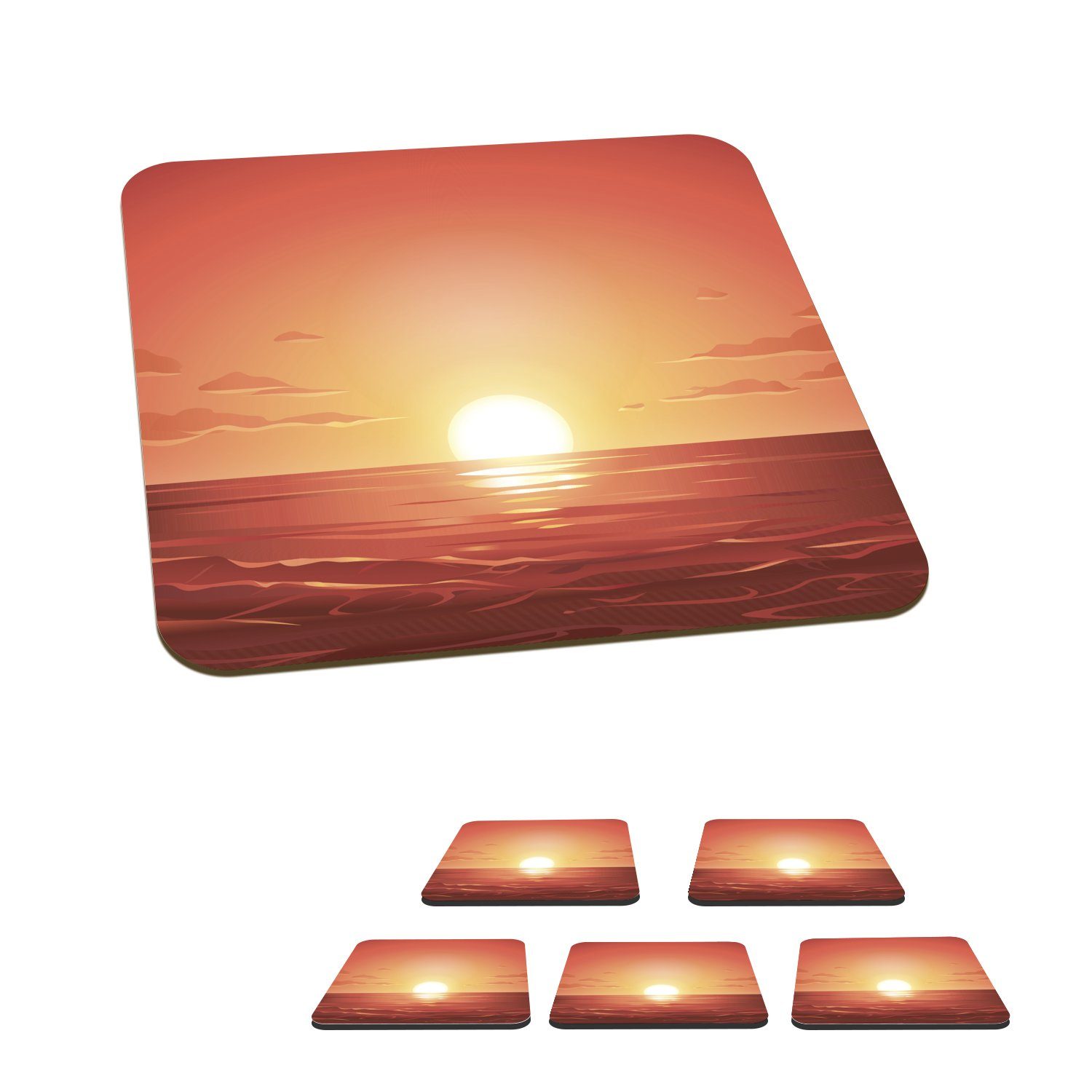 Top-Titel MuchoWow Glasuntersetzer Meer - Sonne Zubehör 6-tlg., Gläser, - Untersetzer, Tasse Orange, Glasuntersetzer, Korkuntersetzer, für Tischuntersetzer
