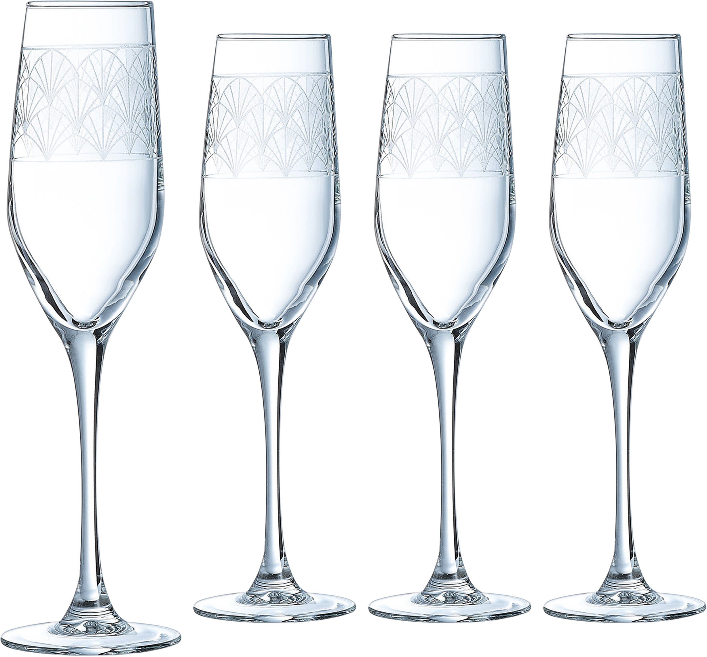 CreaTable Luminarc Sektglas Trinkglas Paradisio, Glas, Gläser Set in Pantographie-Optik, 4-teilig, Made in Europe