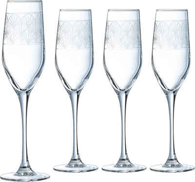 Luminarc Sektglas Trinkglas Paradisio, Glas, Скло Set in Pantographie-Optik, 4-teilig, Made in Europe
