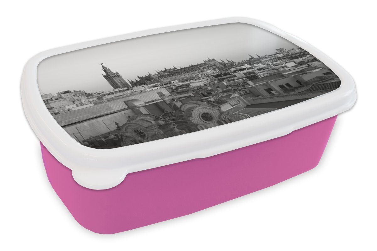 Sonnenuntergang MuchoWow für Erwachsene, Brotbox Brotdose Lunchbox Sevilla Kinder, Snackbox, rosa und Mädchen, (2-tlg), schwarz bei von Kunststoff Skyline Kunststoff, weiß, -