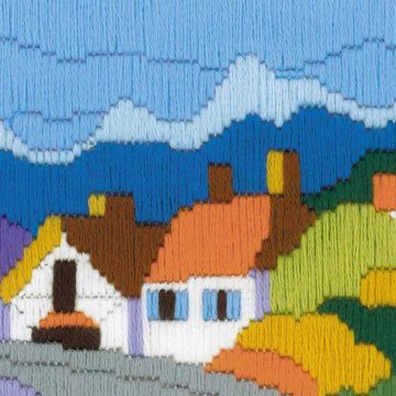 Riolis Kreativset Riolis Langstich-Set "Stadt in den Bergen", Stickbild vorgezeichnet, (embroidery kit by Marussia)