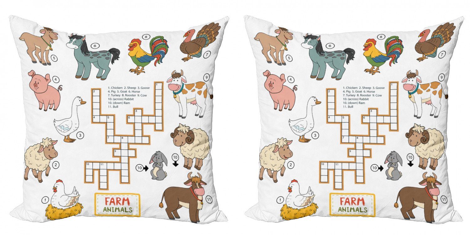 Kissenbezüge Modern Accent Doppelseitiger Digitaldruck, Abakuhaus (2 Stück), Spiel Kreuzwort Farm Animal