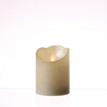 MARELIDA LED-Kerze Stumpenkerze Echtwachs bewegte Flamme H: 10cm Timer creme glänzend
