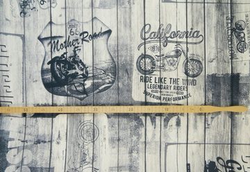 EXPERIENCE Stoff Canvasoptik Stoff Meterware Motorräder "California" Retro Beige Schwarz Leinenoptik, Webstoff