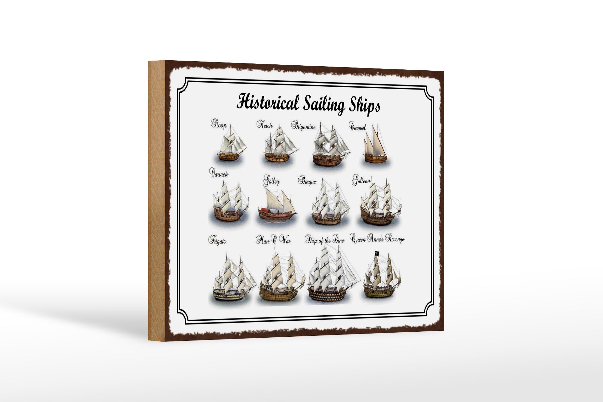 Femer GmbH Holzbild Hinweis 12x18 cm Historical Sailing Ships verschiedene Schiffe, (1 St), Glatte Holzfaserplatte (MDF), vorn beschichtet