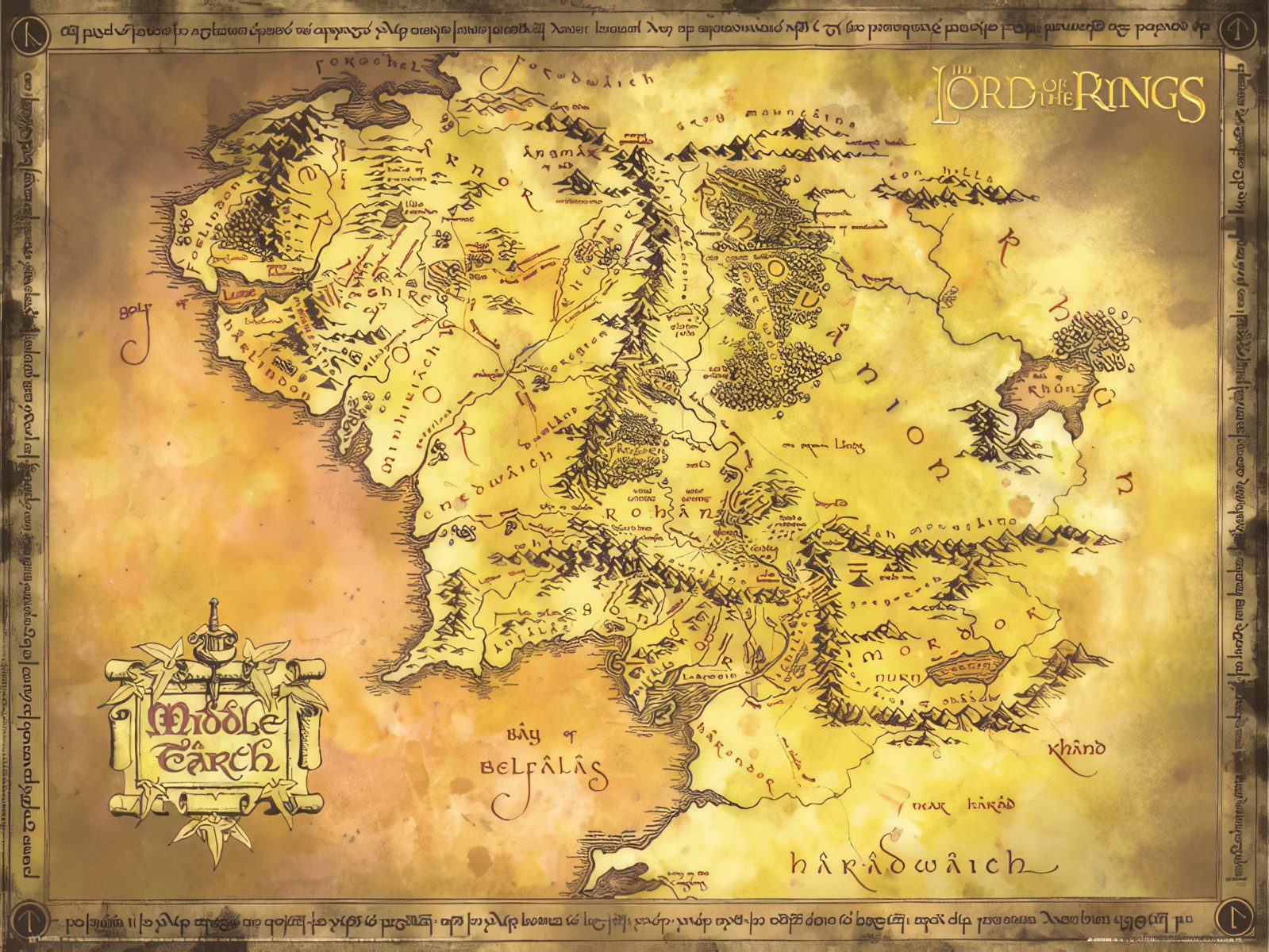 Close Up Poster Herr der Ringe Poster Karte von Mittelerde 135,5 x 97,5 cm
