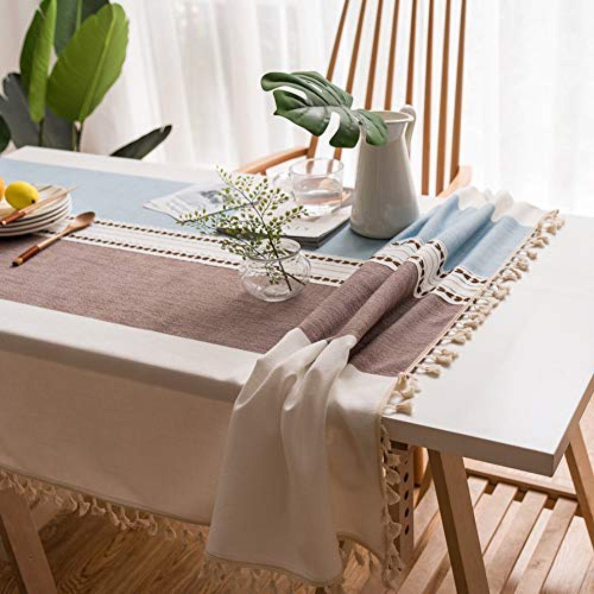 BYSURE Tischdecke (1-tlg), Tischdecke aus Baumwolle Leinen, Stickerei günstig online kaufen