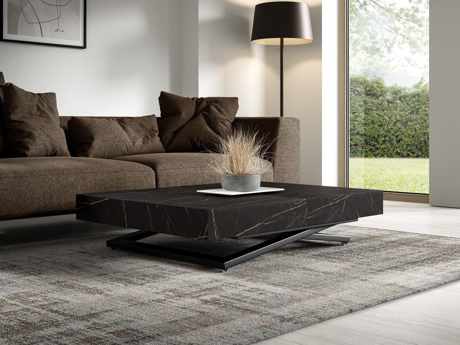Compleo Couchtisch ausziehbar und höhenverstellbar, Modern Design, 120/200 x 80 x 27-80cm
