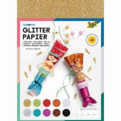 Folia Bastelkartonpapier Folia Glitterpapier farbsortiert 170 g/qm, 10 Blatt