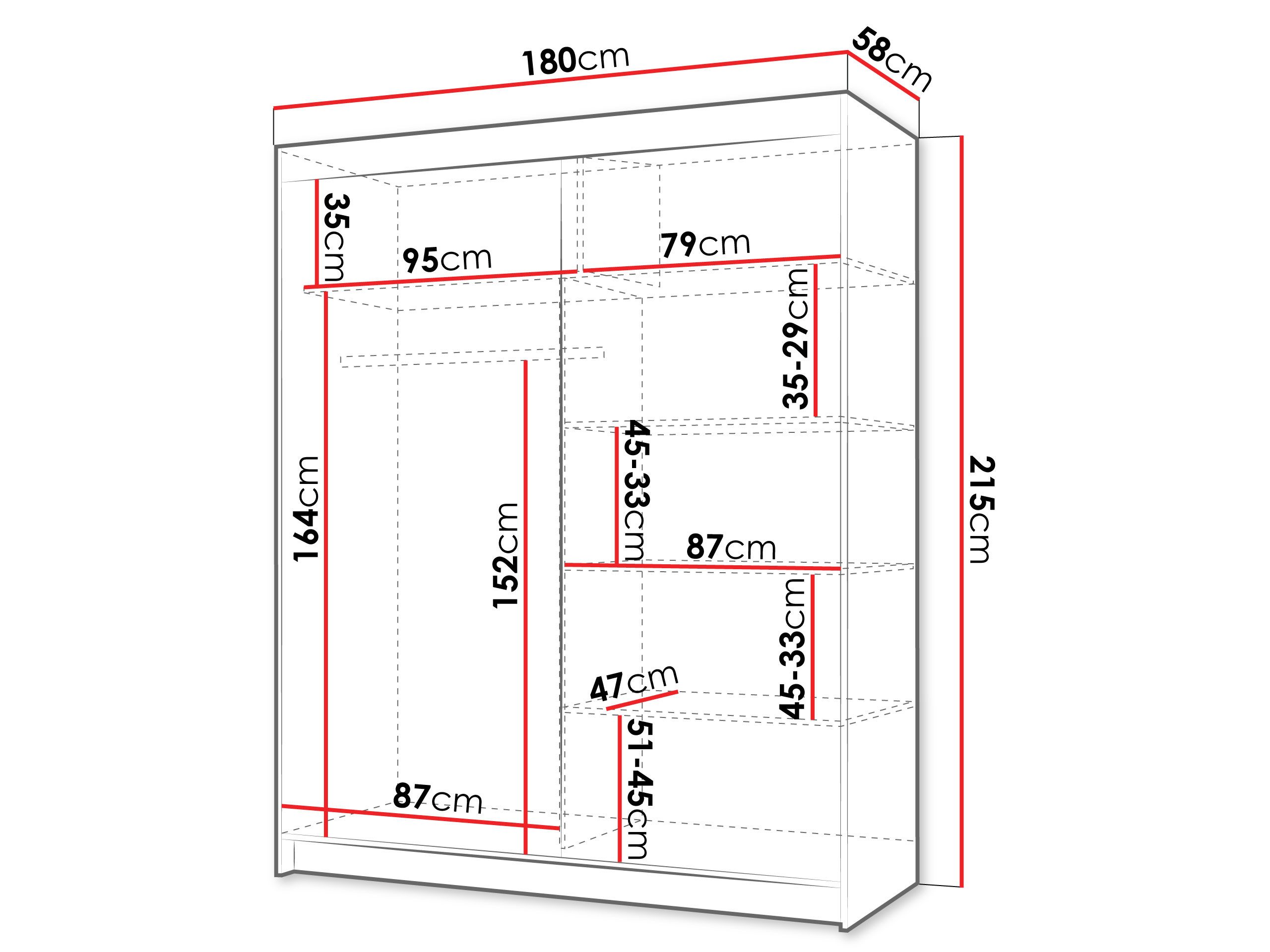 MIRJAN24 Kleiderschrank Infinity I 180 (mit zwei Schwebetüren) 180x58x200 cm, mit Kleiderstange – Bild 4 von 5