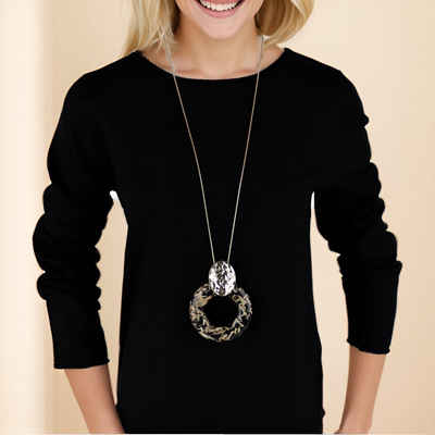 MIRROSI Lange Kette Damen Halskette mit elegantem Anhänger aus Metall ca.90cm lang (perfekt für Pullover, Bluse, Shirt)