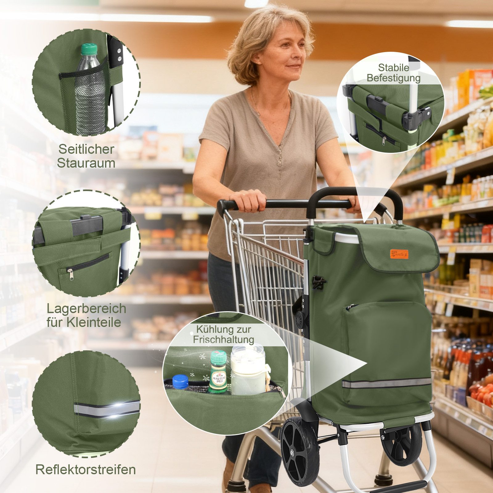 Sekey Einkaufstrolley 3-in-1 mit Kühlfach und Spanngurt, Faltbarer Einkaufswagen 42L & 35kg, 42 l, 3-in-1 Trolley, Sackkarre & Umhängetasche, Ideal für Einkäufe – Bild 4 von 5