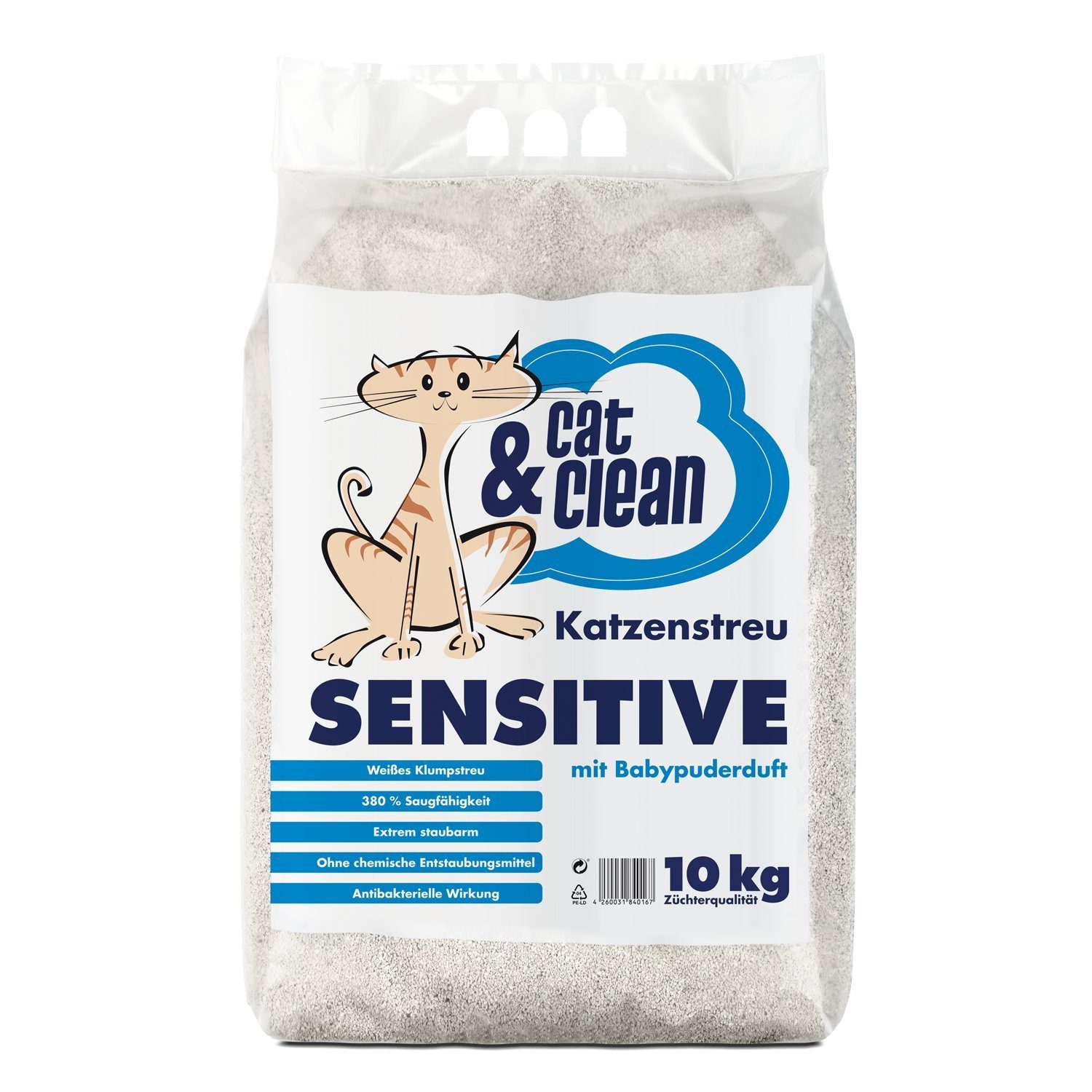 Cat & Clean - Das Katzenstreu der Extraklasse Katzenstreu Cat & Clean® Sensitive mit Babypuderduft 10kg (Sack)