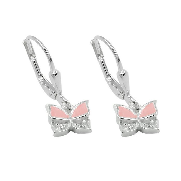 Schmuck Krone Paar Ohrhänger Paar Ohrhänger 19x6mm Schmetterlinge rosa lackiert Zirkonia 925 Silber Kinder Silber 925