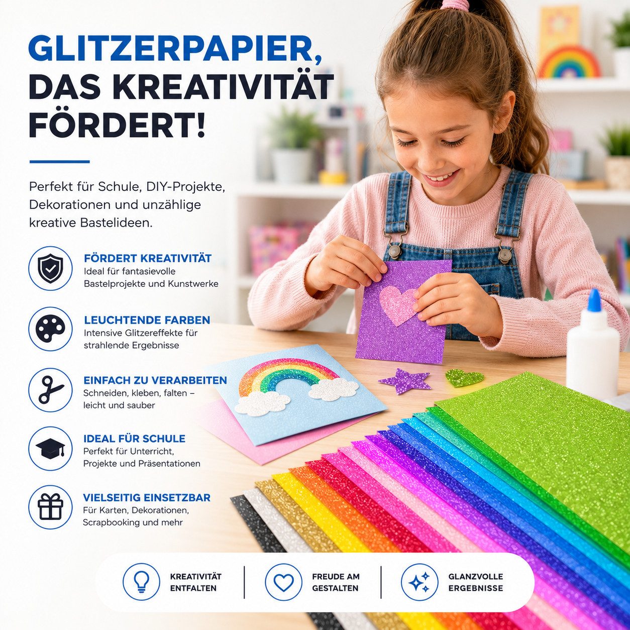 Organizabel Bastelkartonpapier 50 Blatt buntes Glitzerpapier DIN A4, 250 g/m², zum Basteln, Glitzerstruktur – Bild 4 von 5
