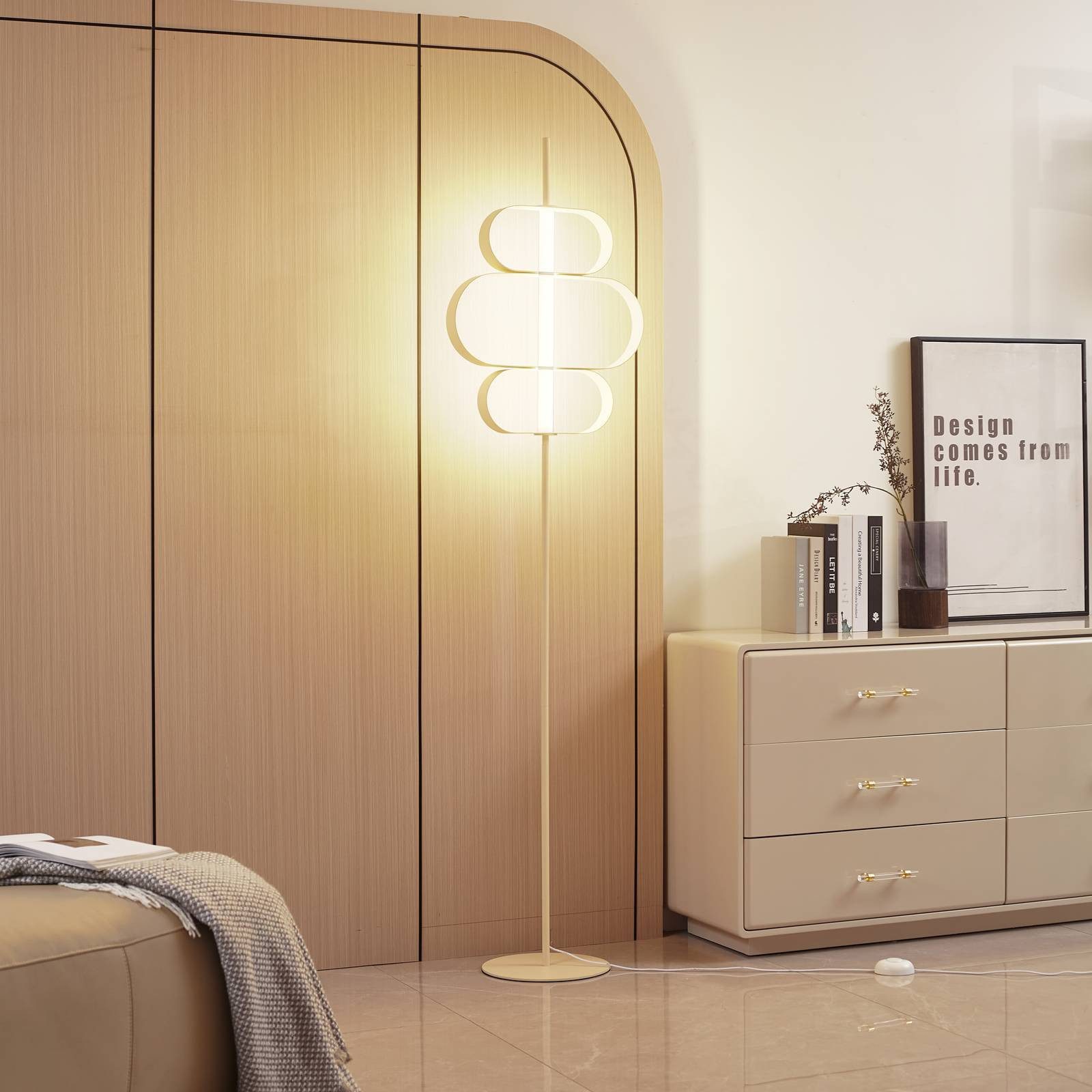 Lucande Stehlampe Audrina, LED, Metall, Creme warmweiß IP20, LED 9 W gesamt, warmweiß