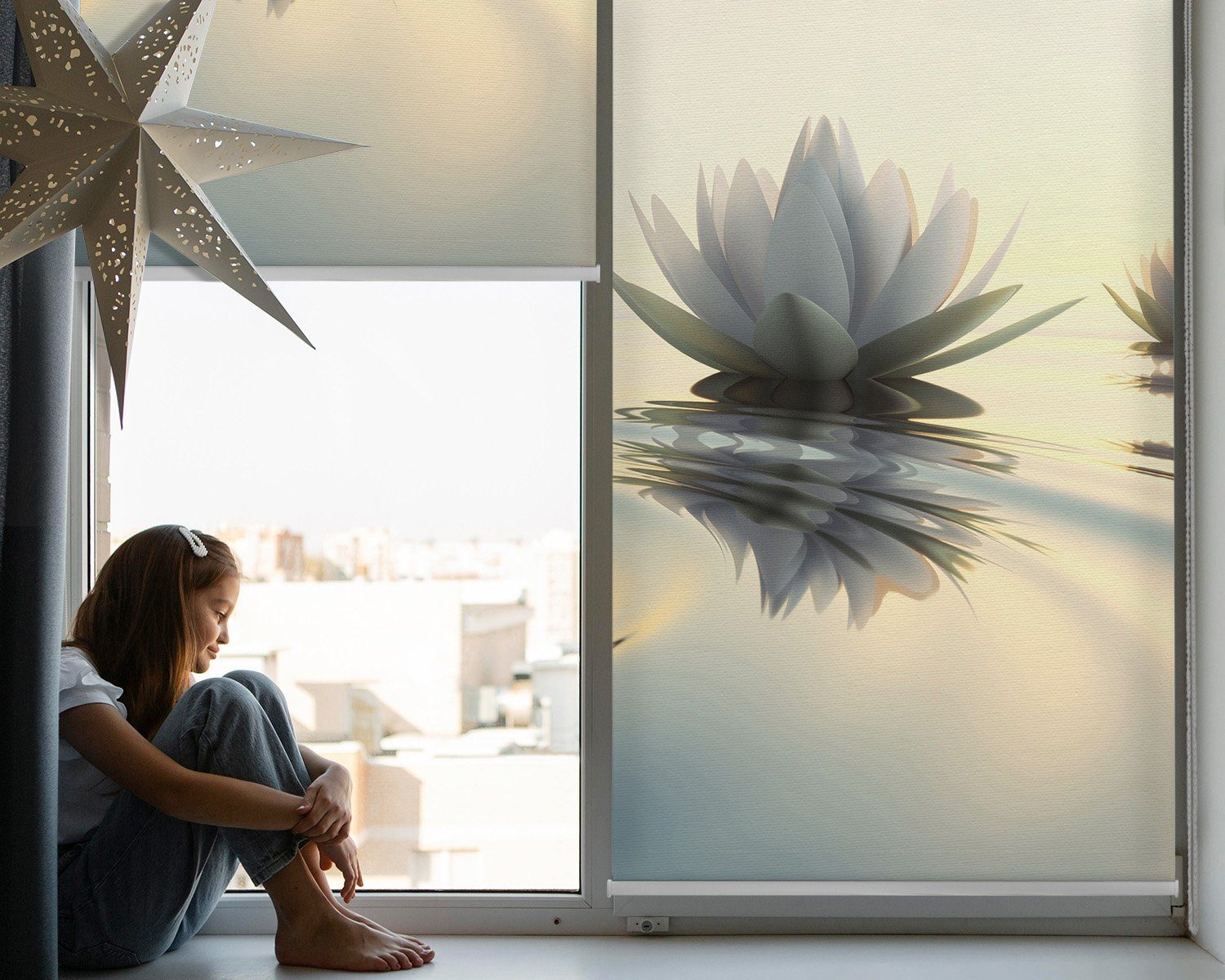 Rollo für Fenster mit Aufdruck Lotus Blume, Tulup, abdunkelnd, Verschraubung, Bedruckt