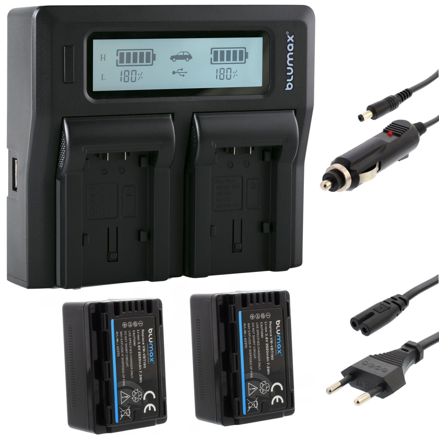 Blumax Set mit Lader für Panasonic VW-VBT190 2020 mAh Kamera-Akku