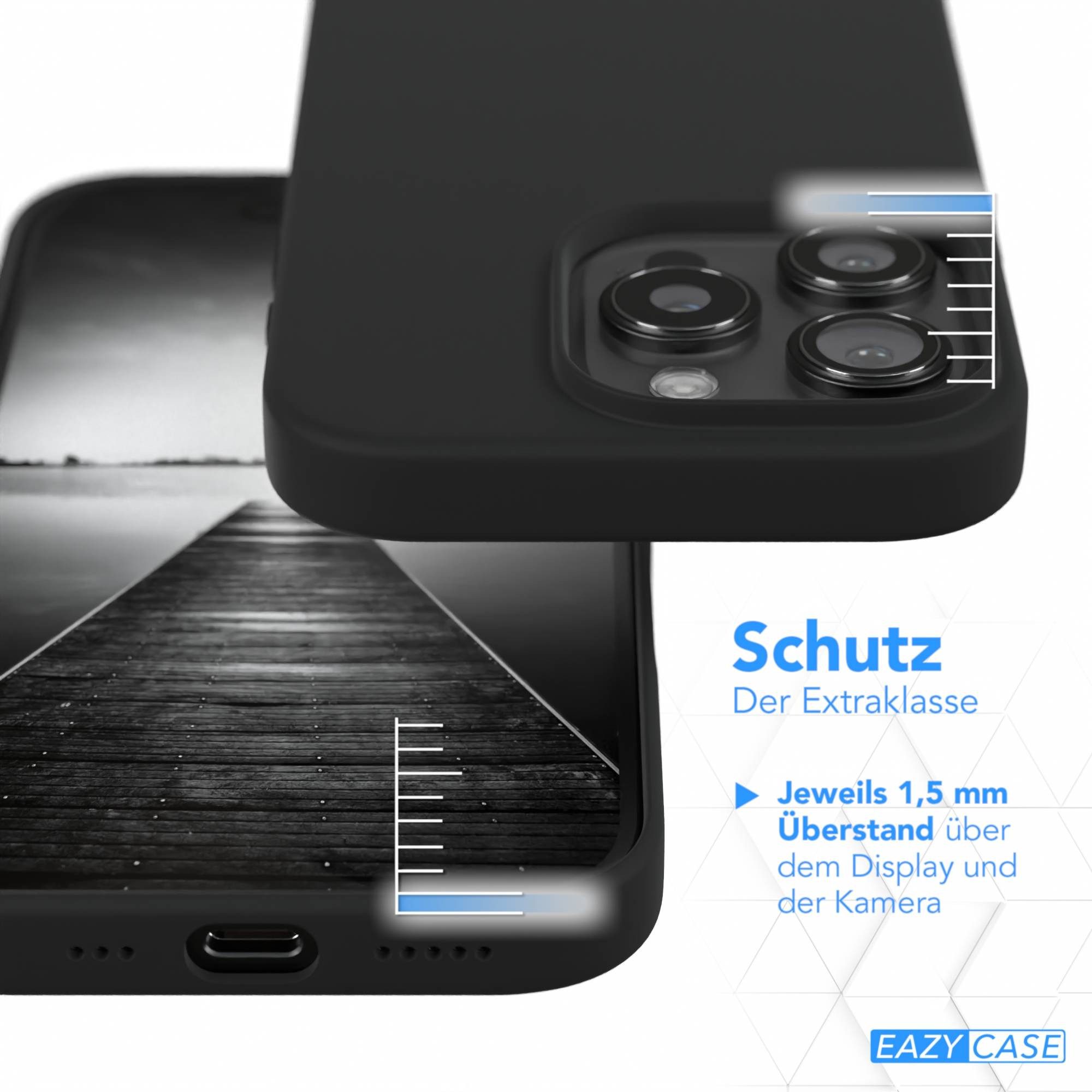 EAZY CASE Handyhülle Premium Silikon Case für Apple iPhone 16 Pro 6,3 Zoll, Hülle mit Kameraschutz Bumper Silikonhülle stoßfest Slimcover Schwarz