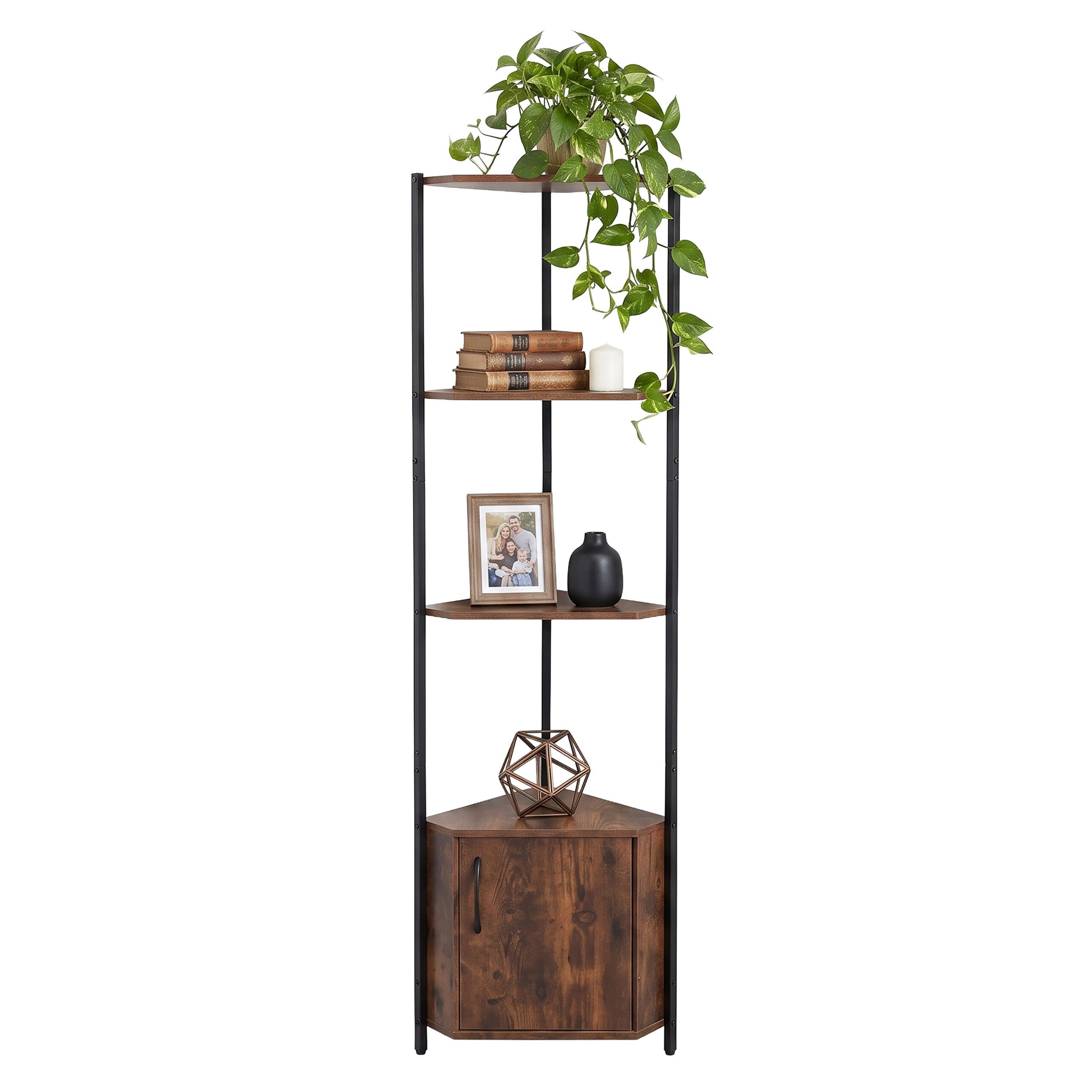 relaxdays Eckregal mit 5 Ebenen & Schrank, 1-tlg., Vintagebraun