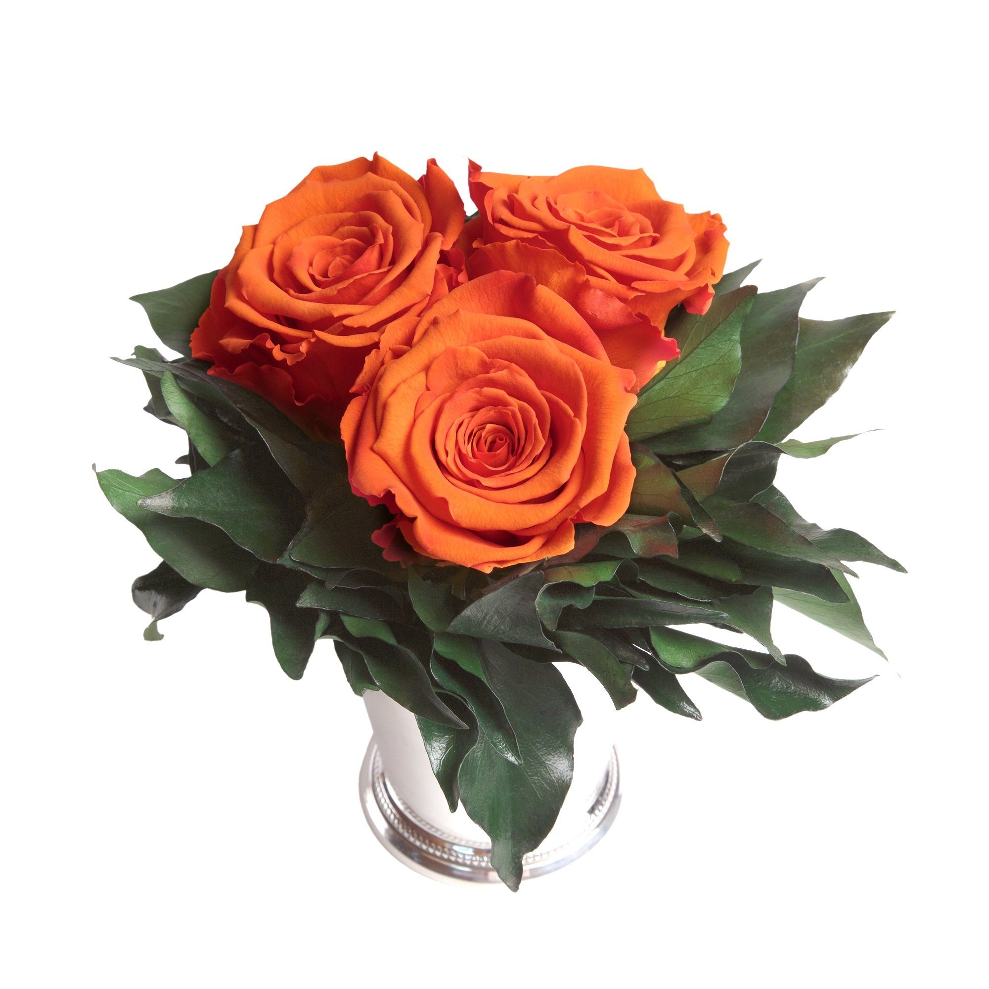 Kunstorchidee 3 Infinity Rose Rose, 15 Orange Jahre Blumenstrauß Rosen Heidelberg, SCHULZ haltbar silberfarbene Deko ROSEMARIE Höhe bis Vase cm, zu 3 Wohnzimmer