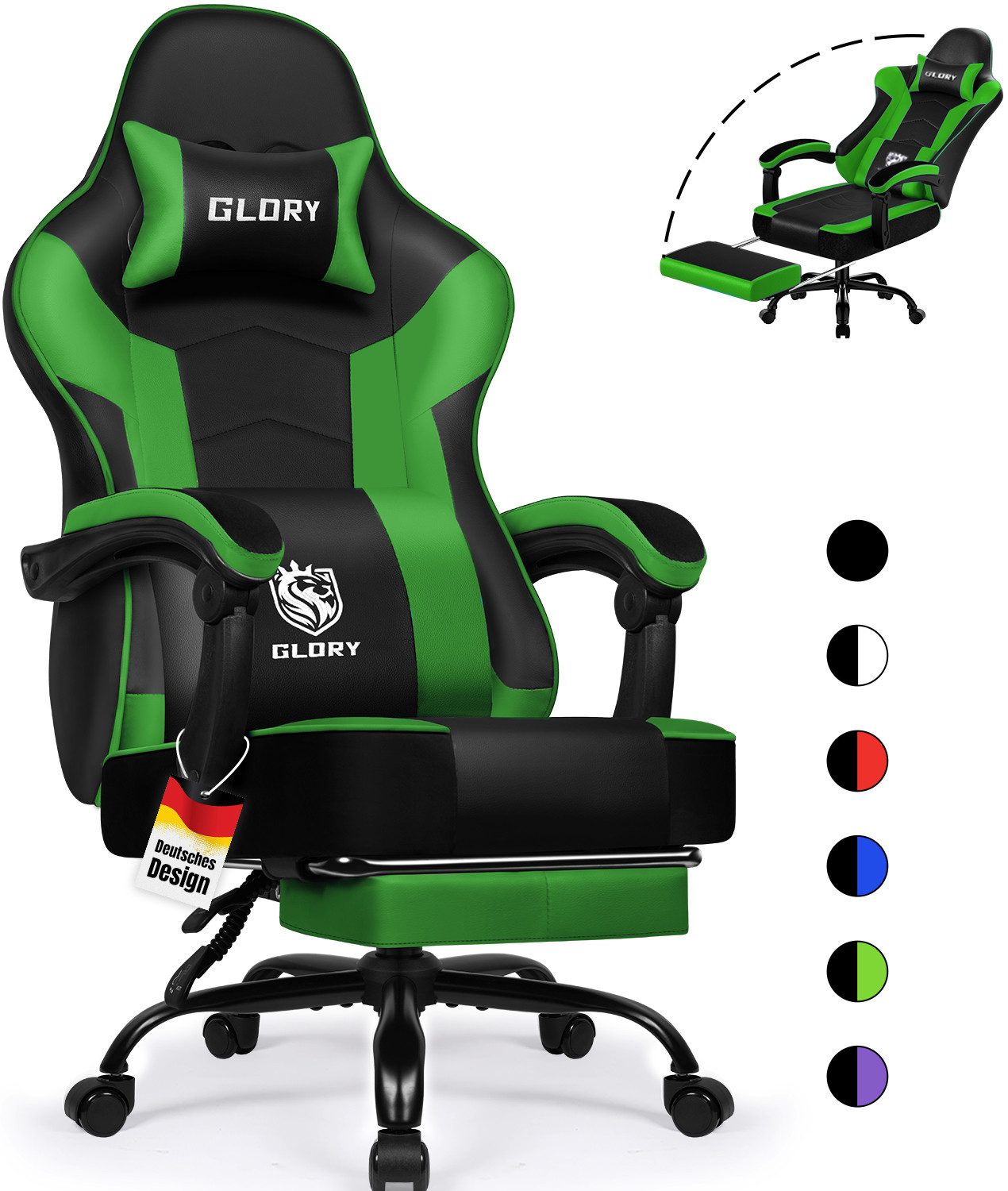 Hiazurm Gaming-Stuhl Gaming Stuhl Chair Gamer Sessel - Ergonomischer Gamer Stuhl (Tragkraft 150 Kg), Gamingstuhl mit Fußstütze Kopfstütze und Lordosenstütz PC Sessel